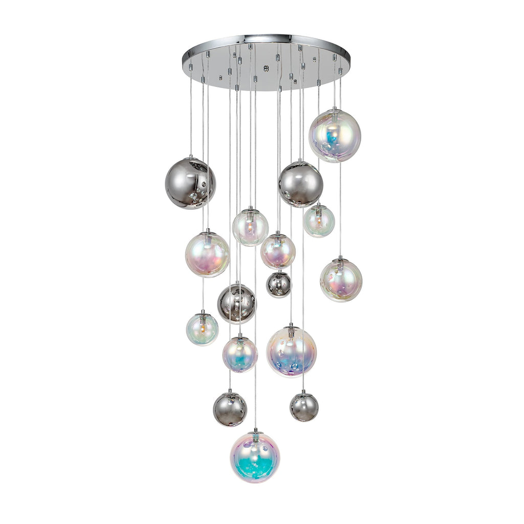 NL84289 Rome Pendant 16 Light Polished Chrome/Iridescent Glass