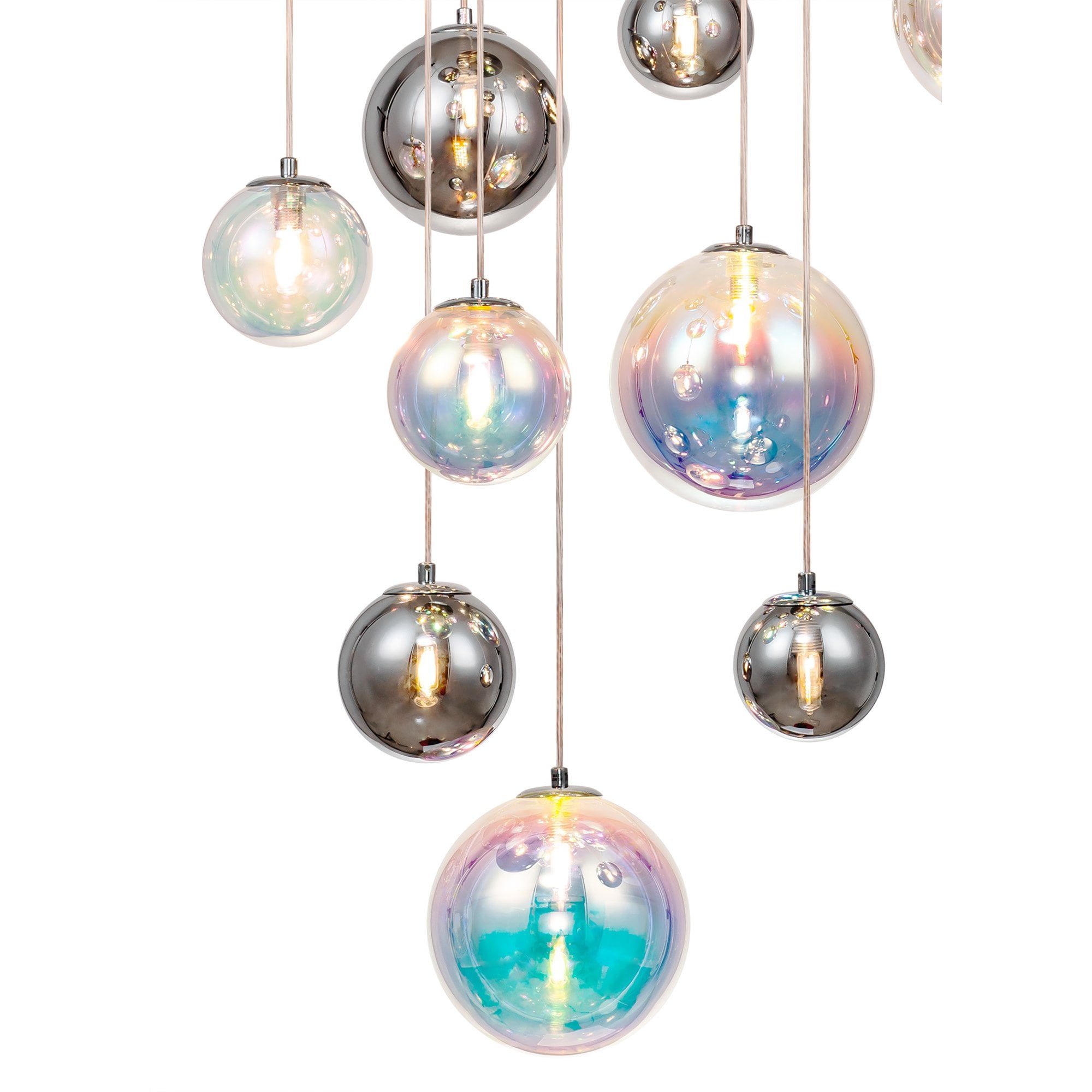NL84289 Rome Pendant 16 Light Polished Chrome/Iridescent Glass