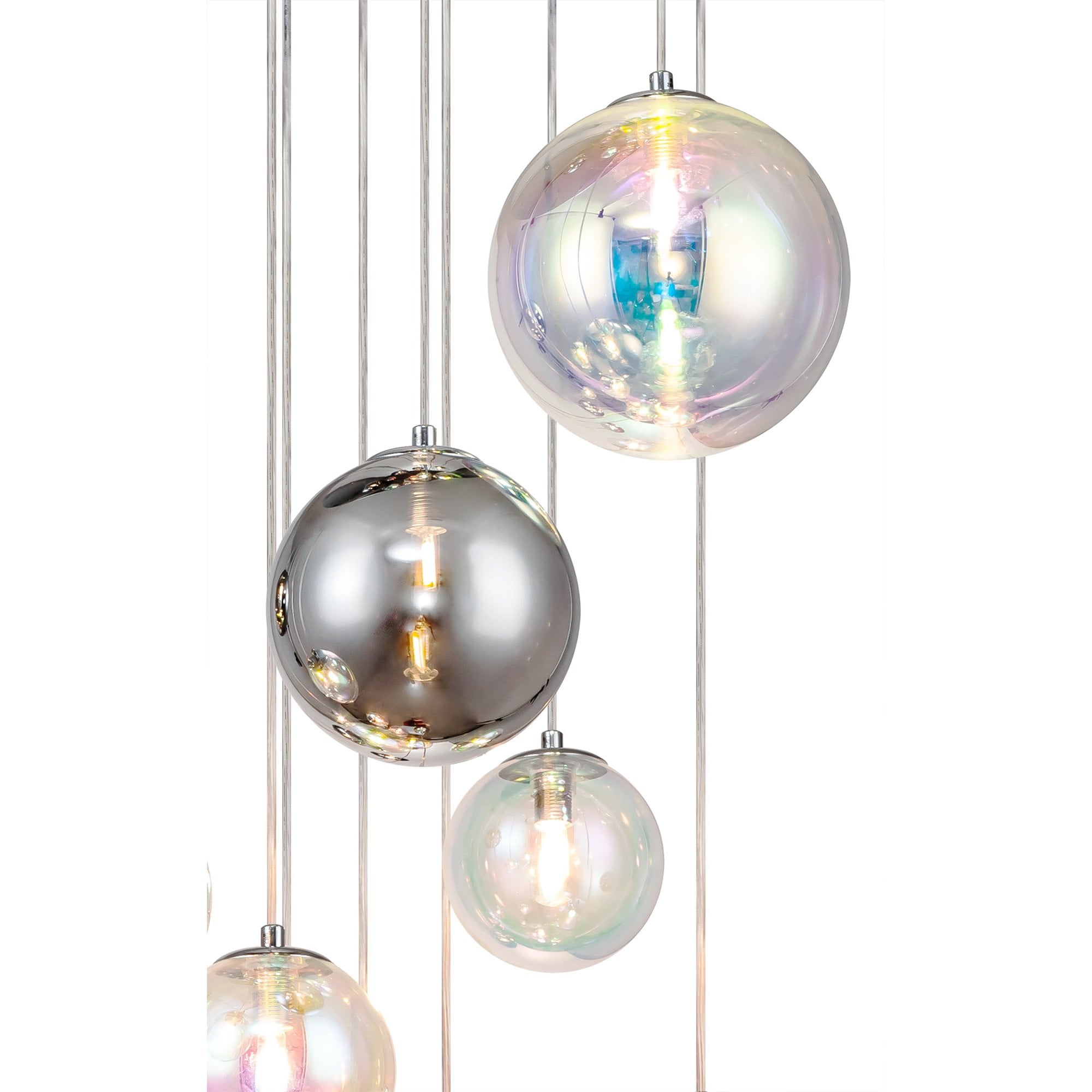 NL84289 Rome Pendant 16 Light Polished Chrome/Iridescent Glass
