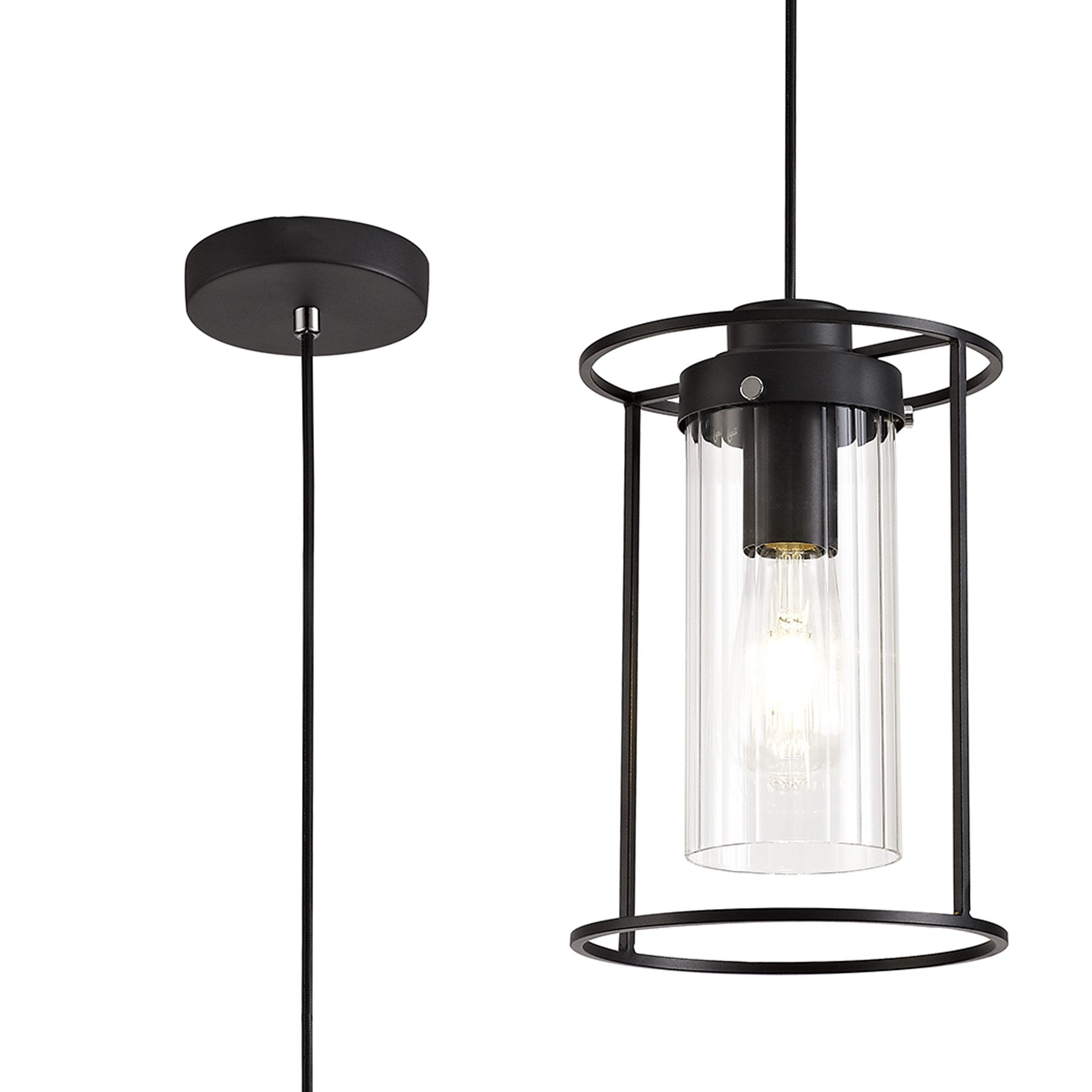 NL75859 Riannon Single Pendant 1 Light Black/Clear Glass