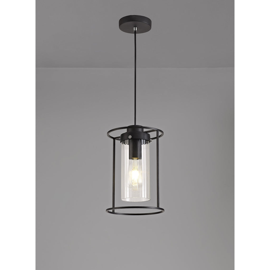 NL75859 Riannon Single Pendant 1 Light Black/Clear Glass