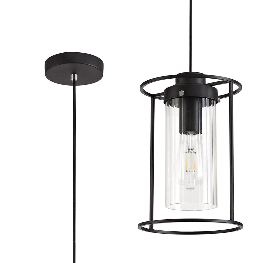 NL75859 Riannon Single Pendant 1 Light Black/Clear Glass
