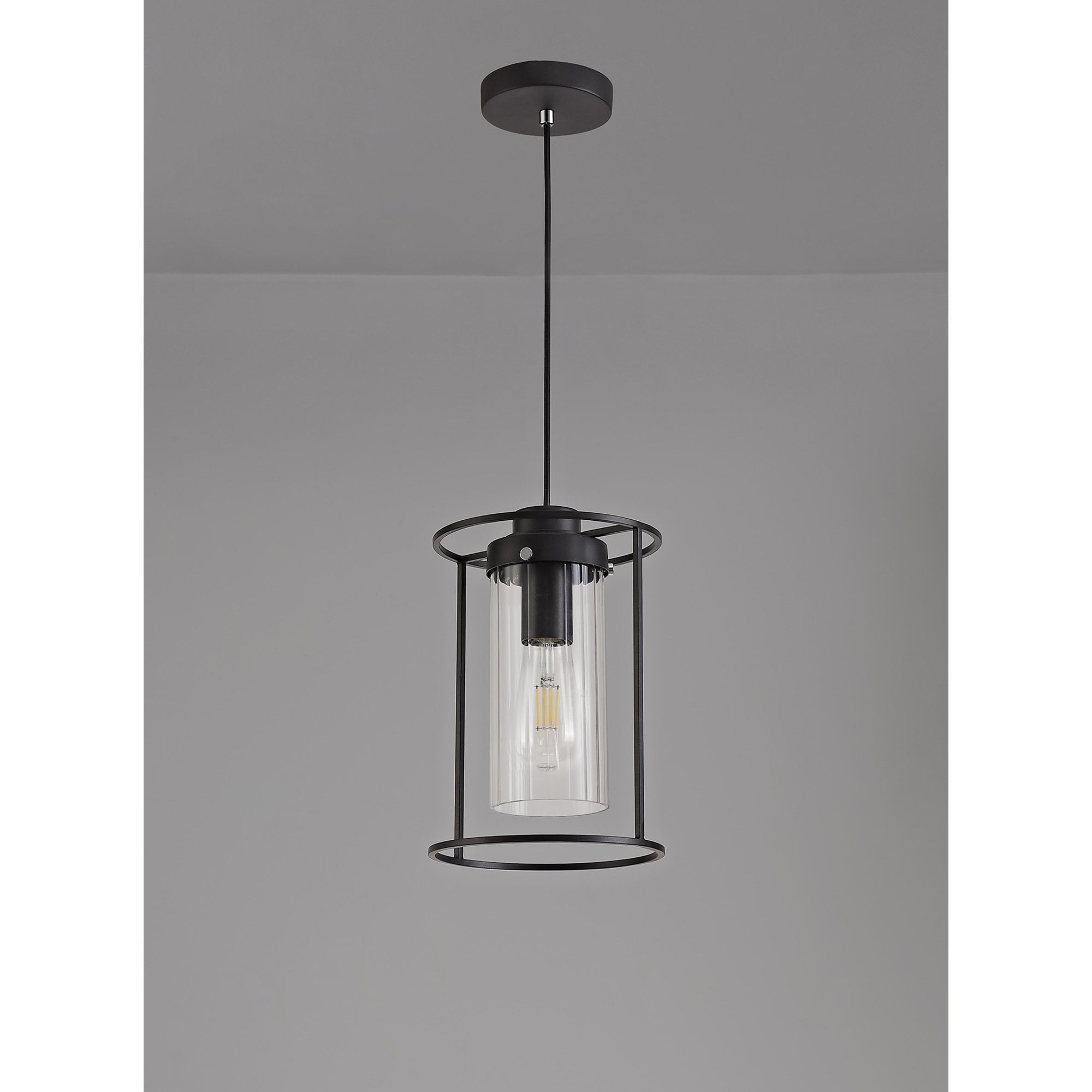 NL75859 Riannon Single Pendant 1 Light Black/Clear Glass