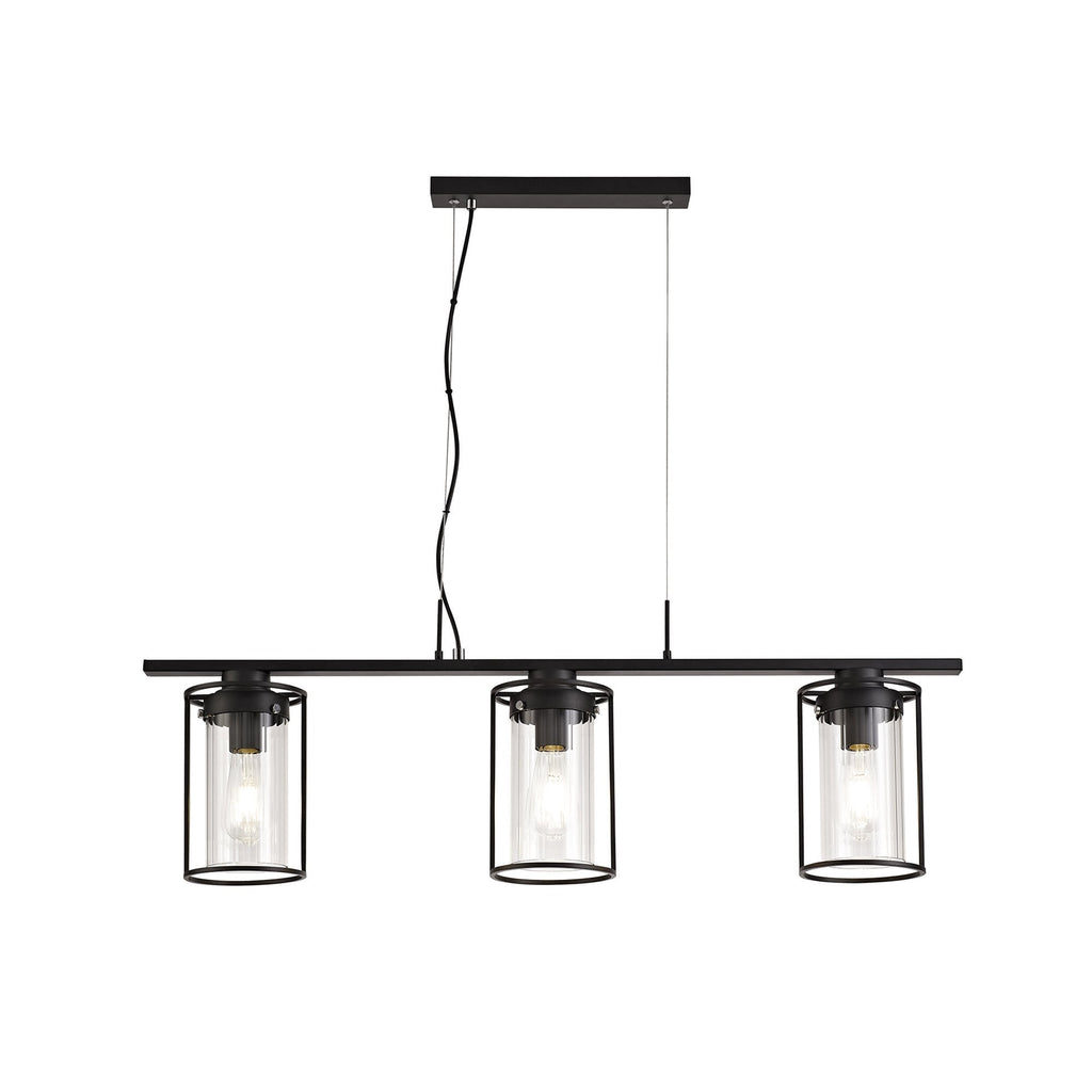 NL75869 Riannon Linear Pendant 3 Light Black/Clear Glass