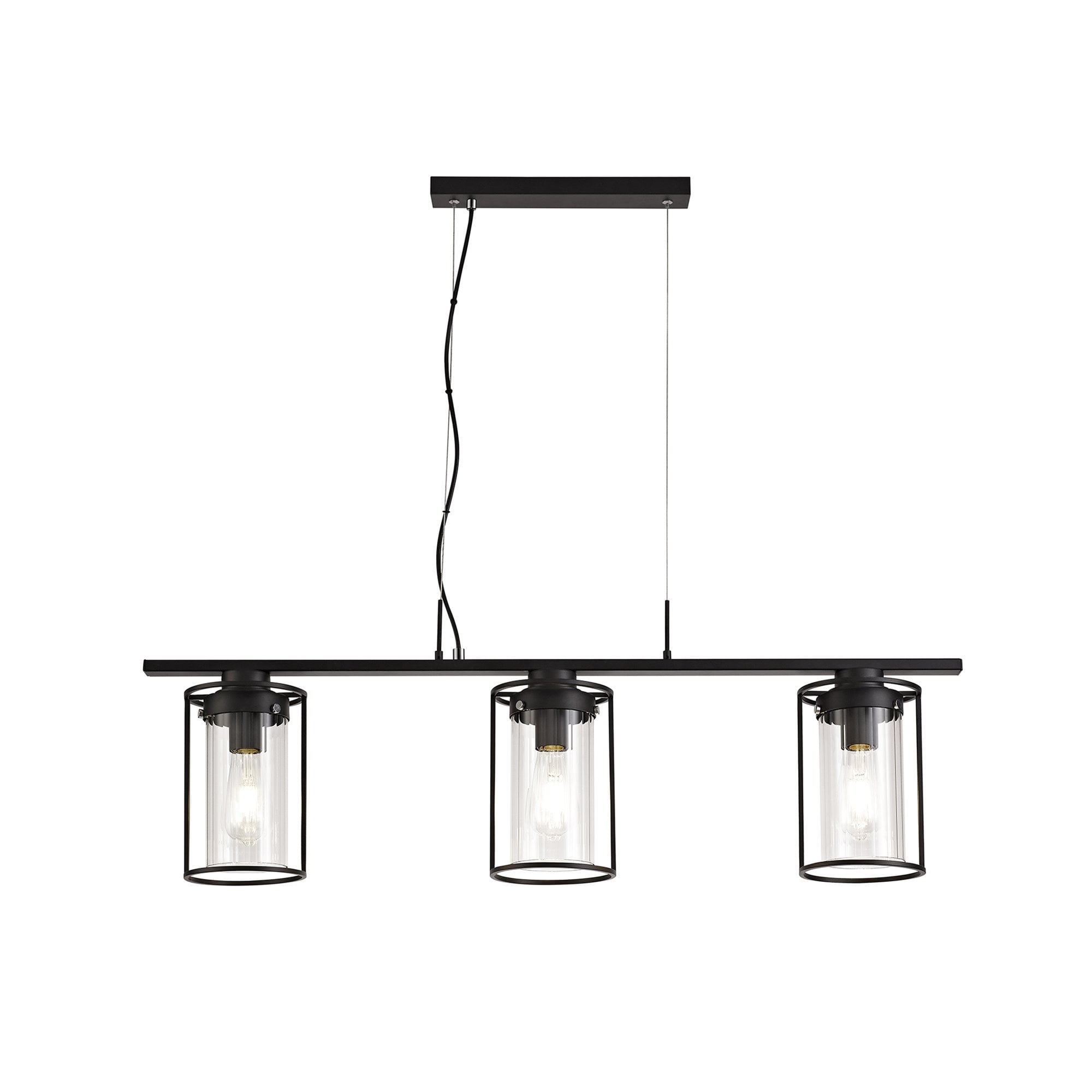 NL75869 Riannon Linear Pendant 3 Light Black/Clear Glass