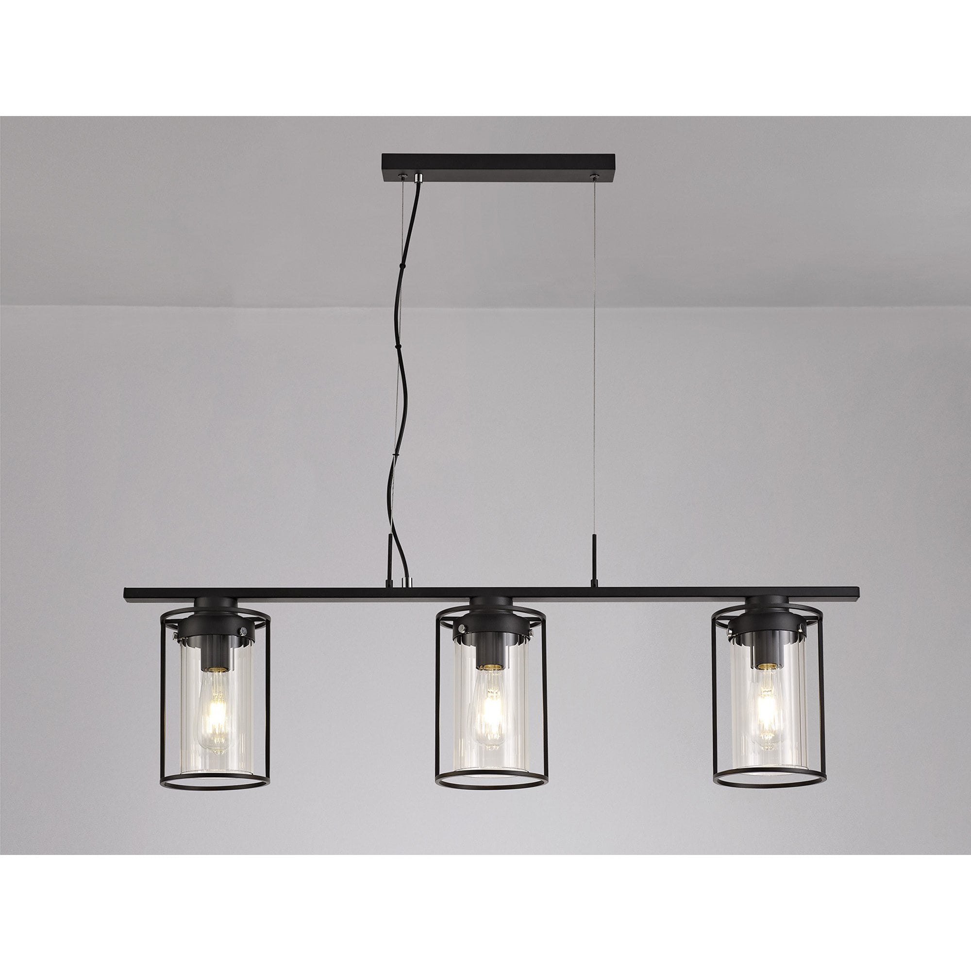NL75869 Riannon Linear Pendant 3 Light Black/Clear Glass