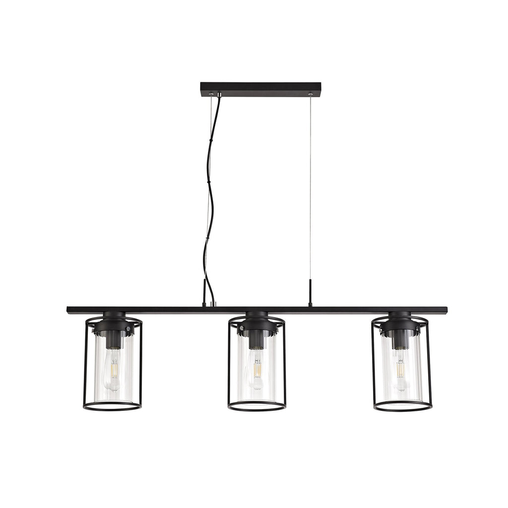 NL75869 Riannon Linear Pendant 3 Light Black/Clear Glass