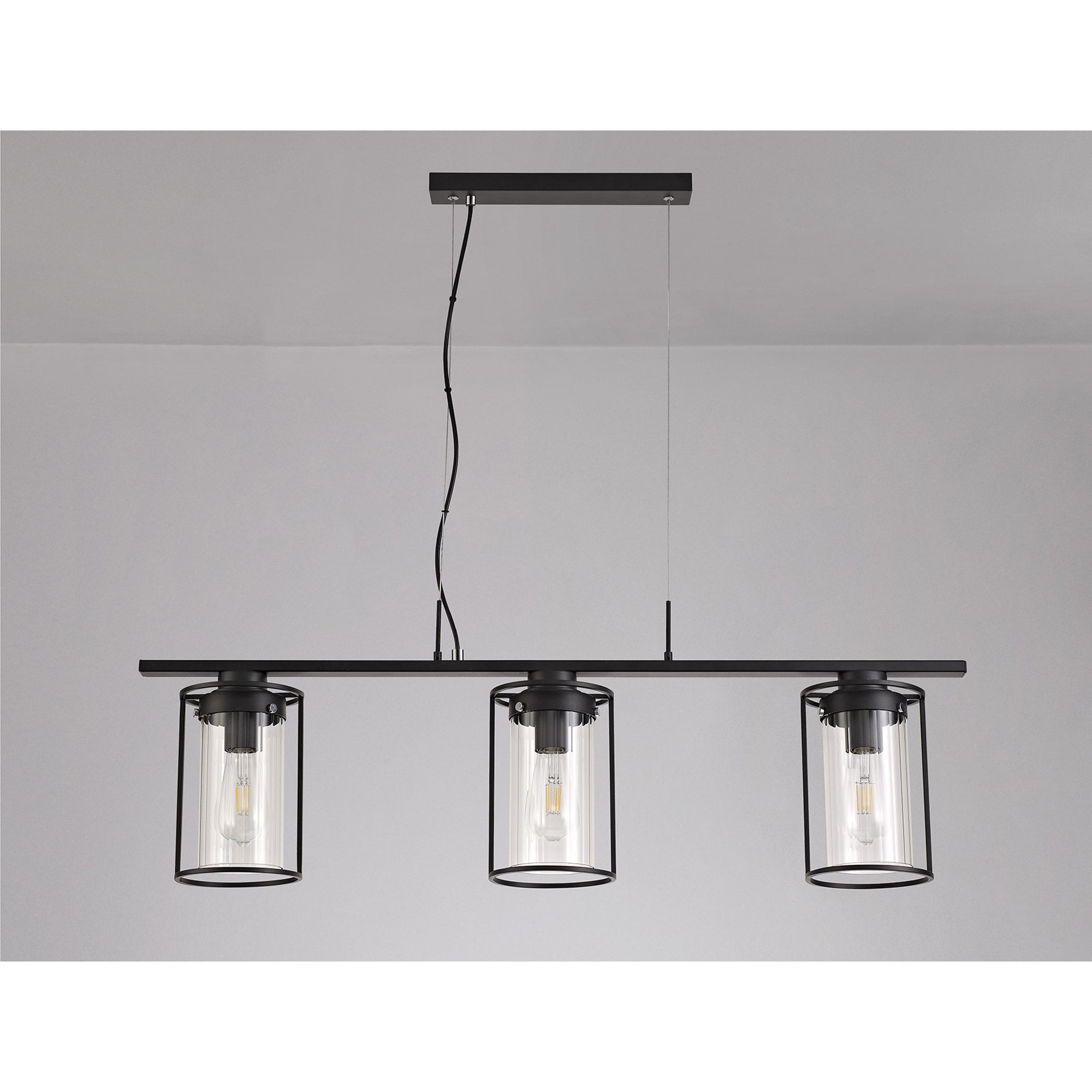 NL75869 Riannon Linear Pendant 3 Light Black/Clear Glass