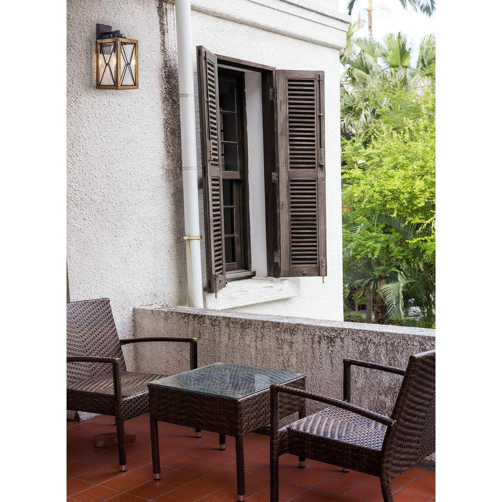 NL83739 Rowley Outdoor Pendant Wood Effect & Black/Clear Glass