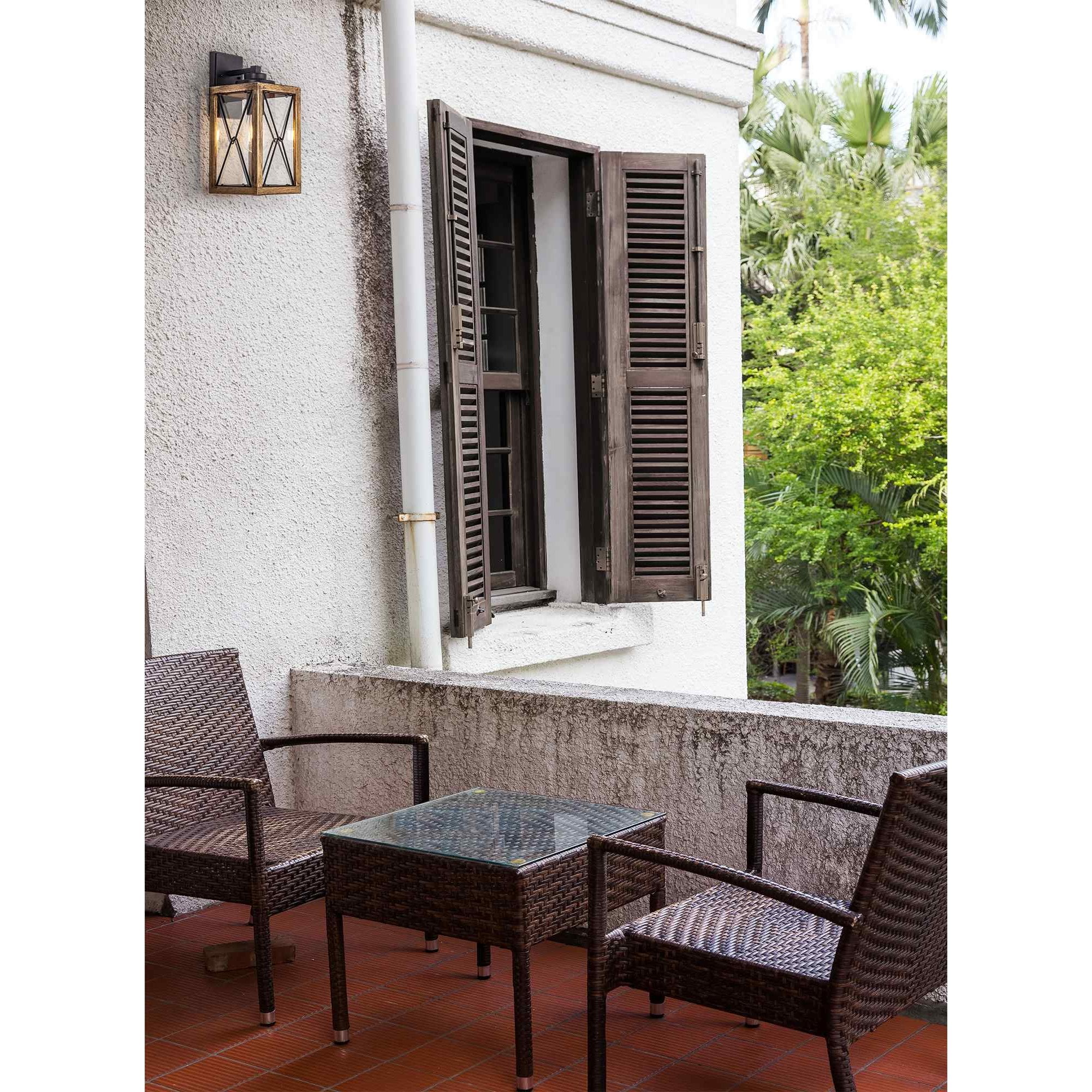 NL83739 Rowley Outdoor Pendant Wood Effect & Black/Clear Glass