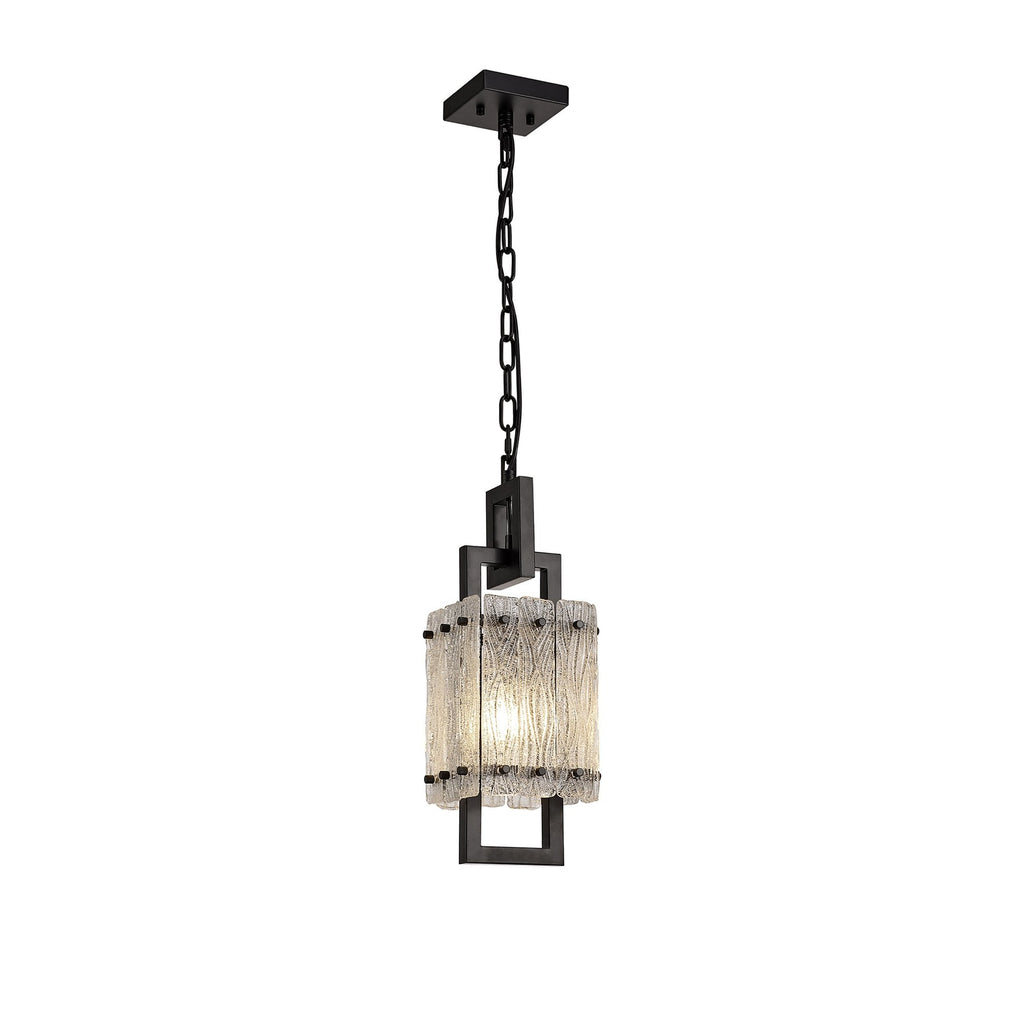 NL76839 Sorrel Small Square Pendant 1 Light Matt Black/Crystal Sand Glass