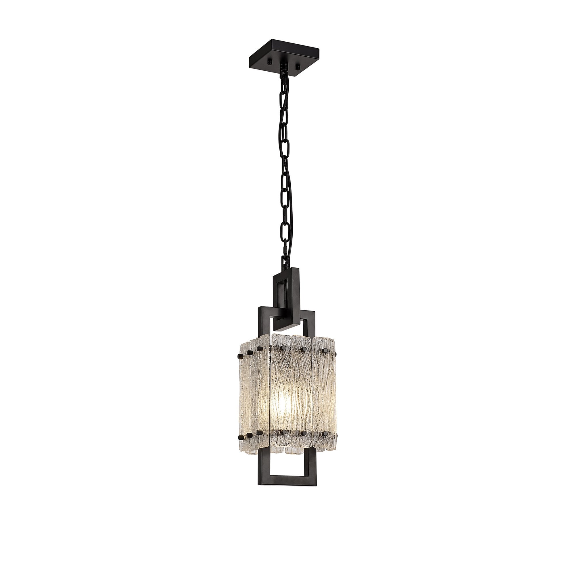 NL76839 Sorrel Small Square Pendant 1 Light Matt Black/Crystal Sand Glass