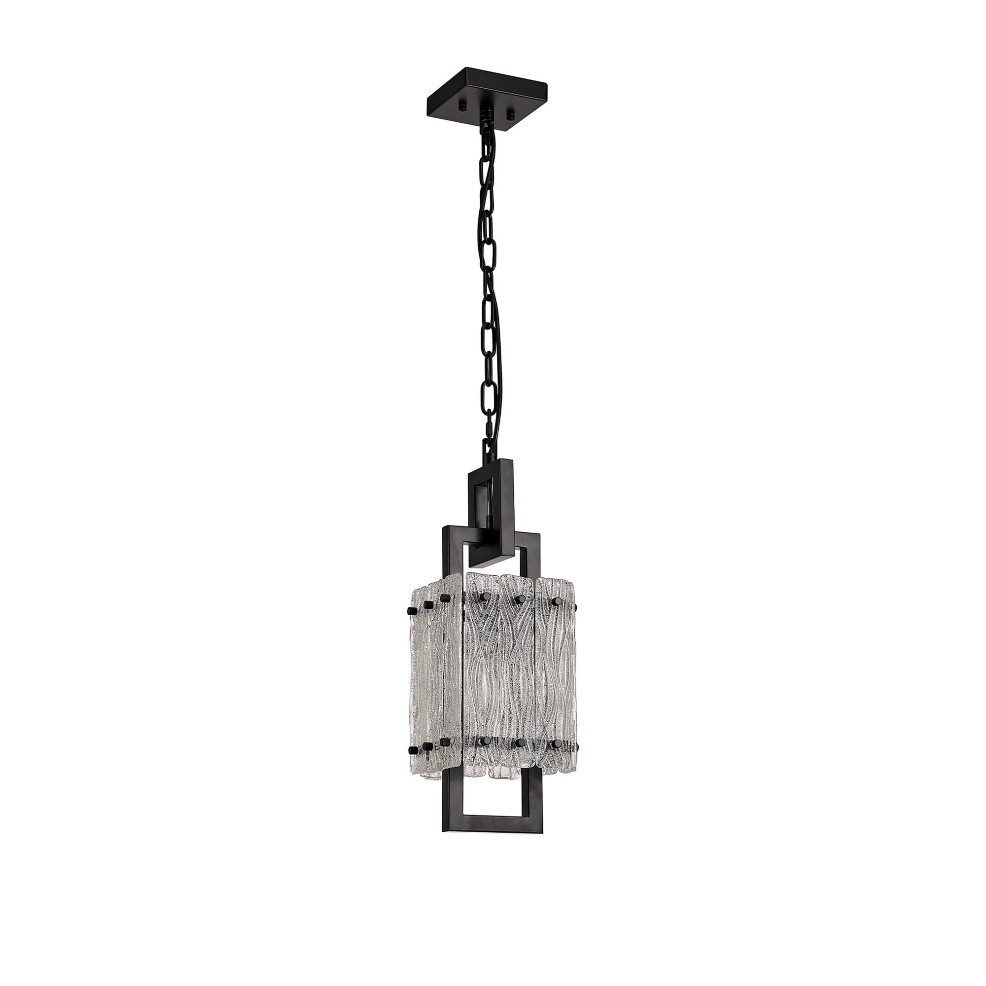 NL76839 Sorrel Small Square Pendant 1 Light Matt Black/Crystal Sand Glass