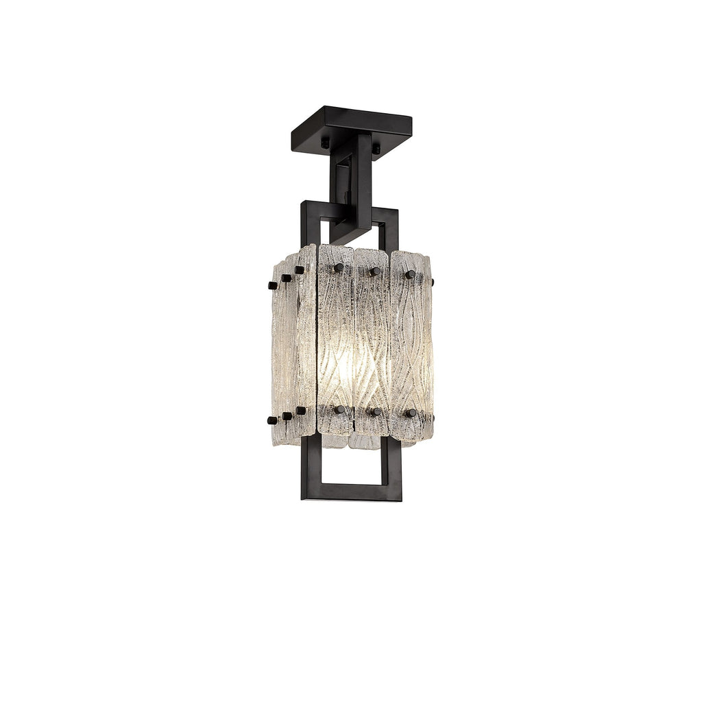 NL76839 Sorrel Small Square Pendant 1 Light Matt Black/Crystal Sand Glass