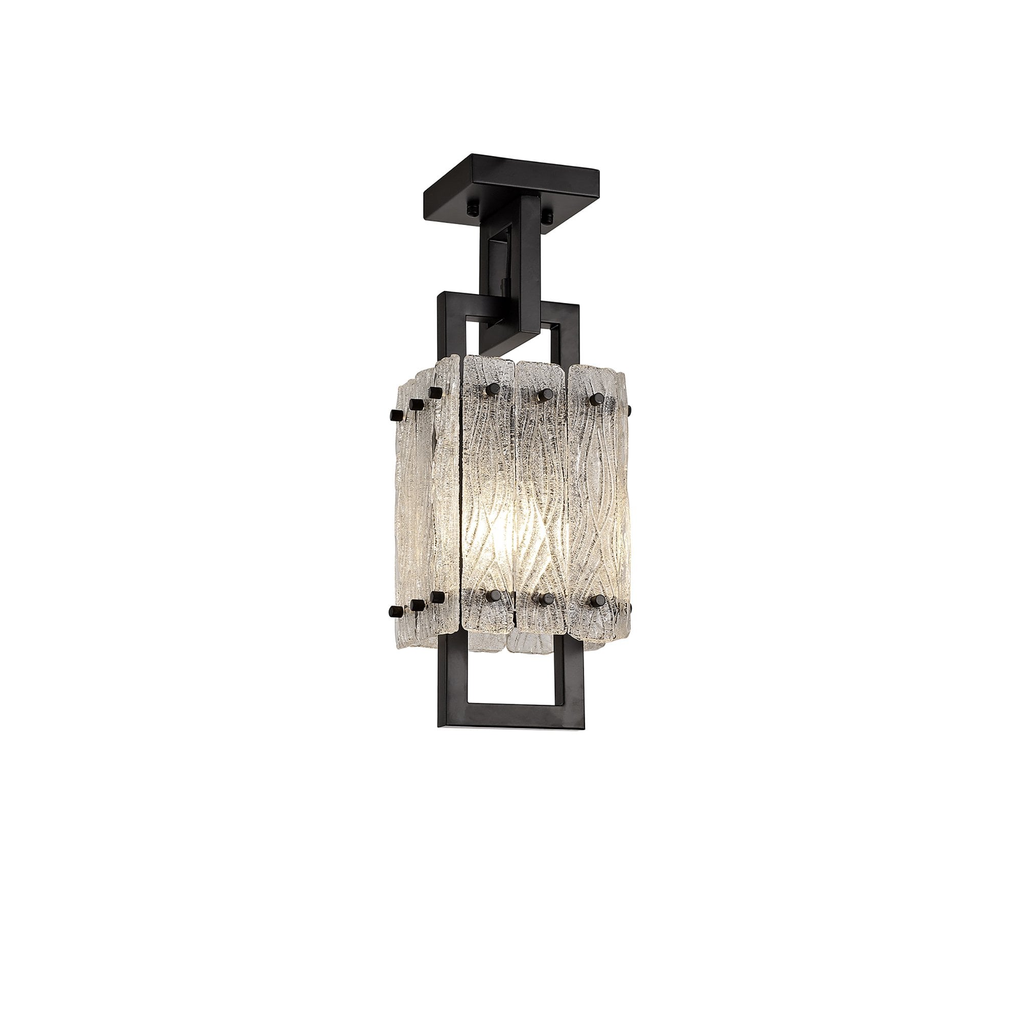 NL76839 Sorrel Small Square Pendant 1 Light Matt Black/Crystal Sand Glass