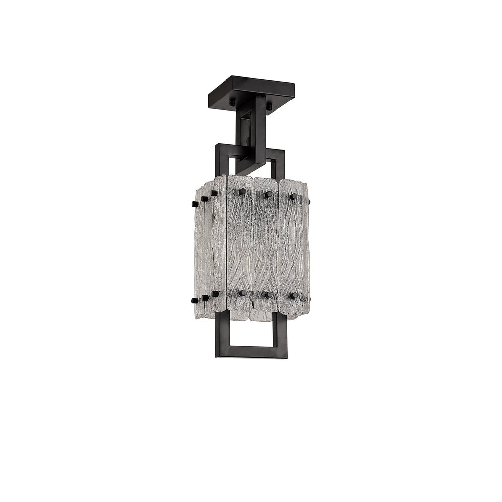 NL76839 Sorrel Small Square Pendant 1 Light Matt Black/Crystal Sand Glass