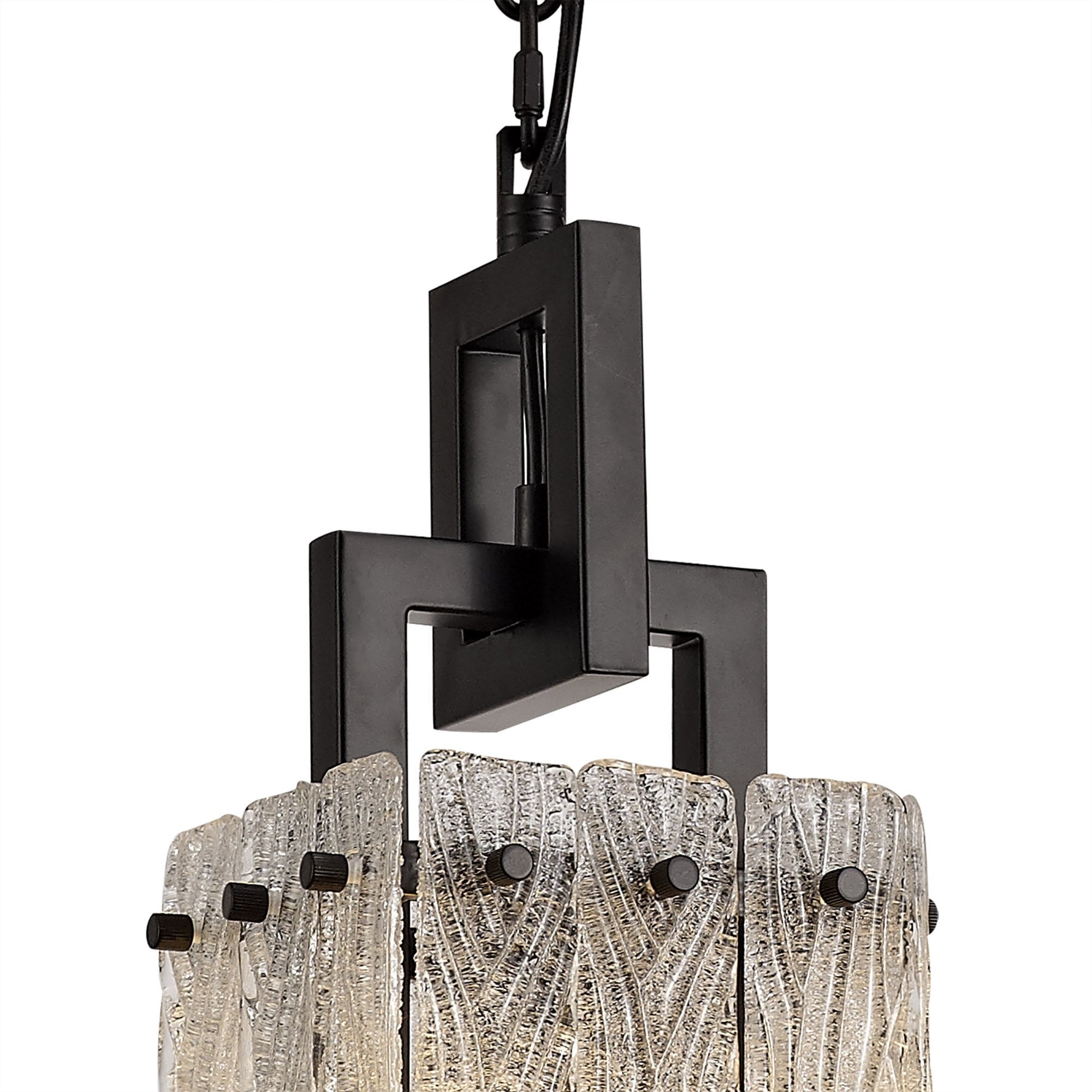 NL76839 Sorrel Small Square Pendant 1 Light Matt Black/Crystal Sand Glass