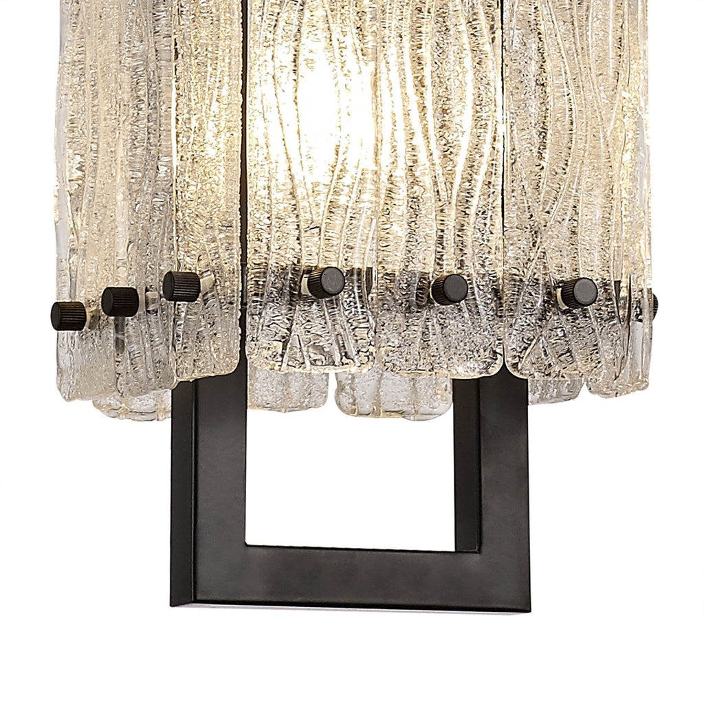 NL76839 Sorrel Small Square Pendant 1 Light Matt Black/Crystal Sand Glass