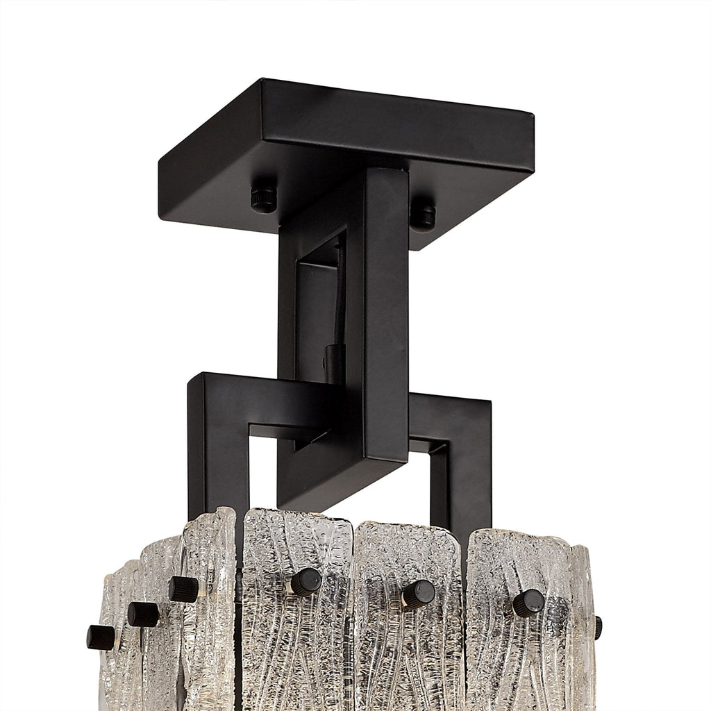 NL76839 Sorrel Small Square Pendant 1 Light Matt Black/Crystal Sand Glass