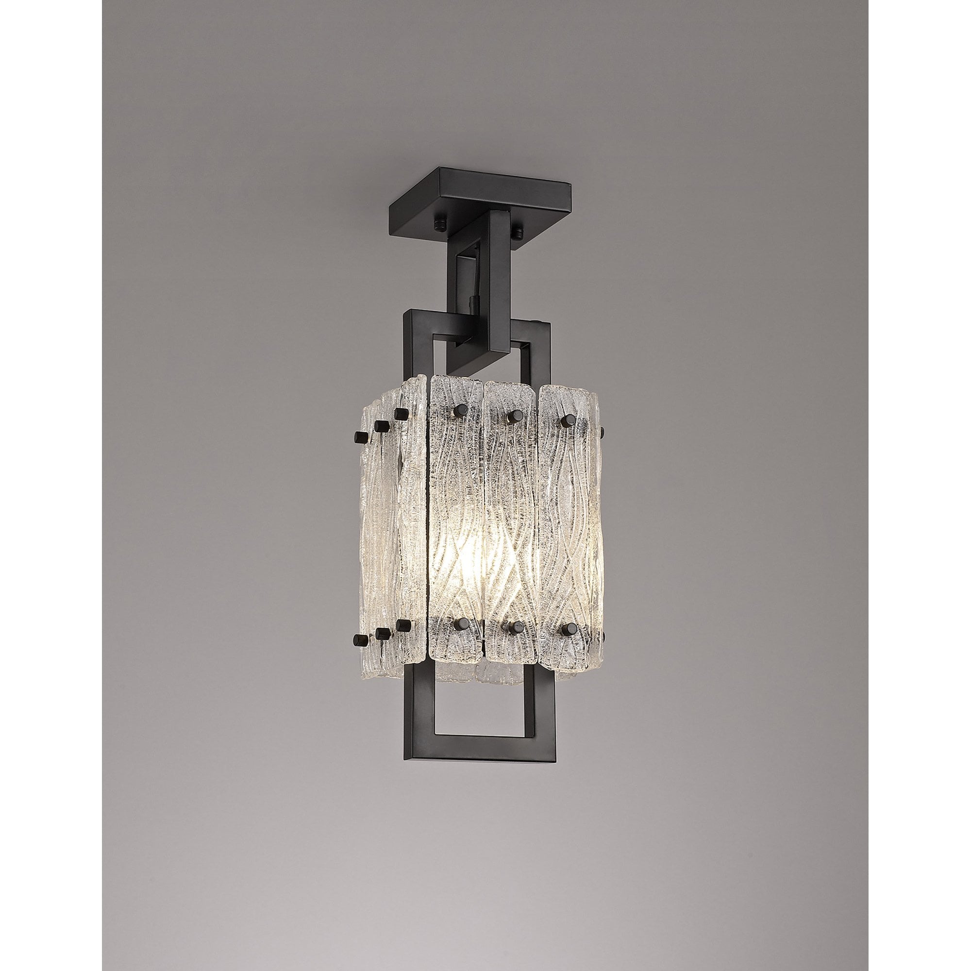 NL76839 Sorrel Small Square Pendant 1 Light Matt Black/Crystal Sand Glass