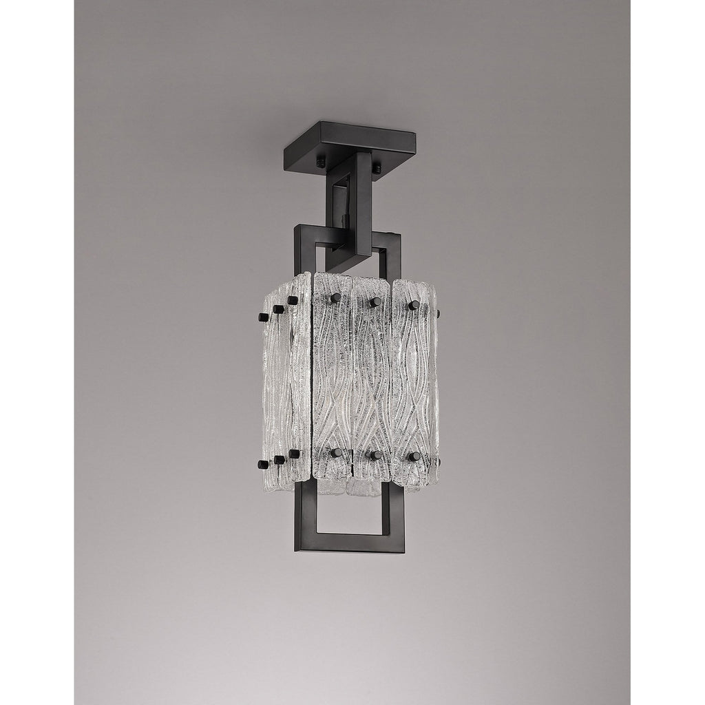 NL76839 Sorrel Small Square Pendant 1 Light Matt Black/Crystal Sand Glass