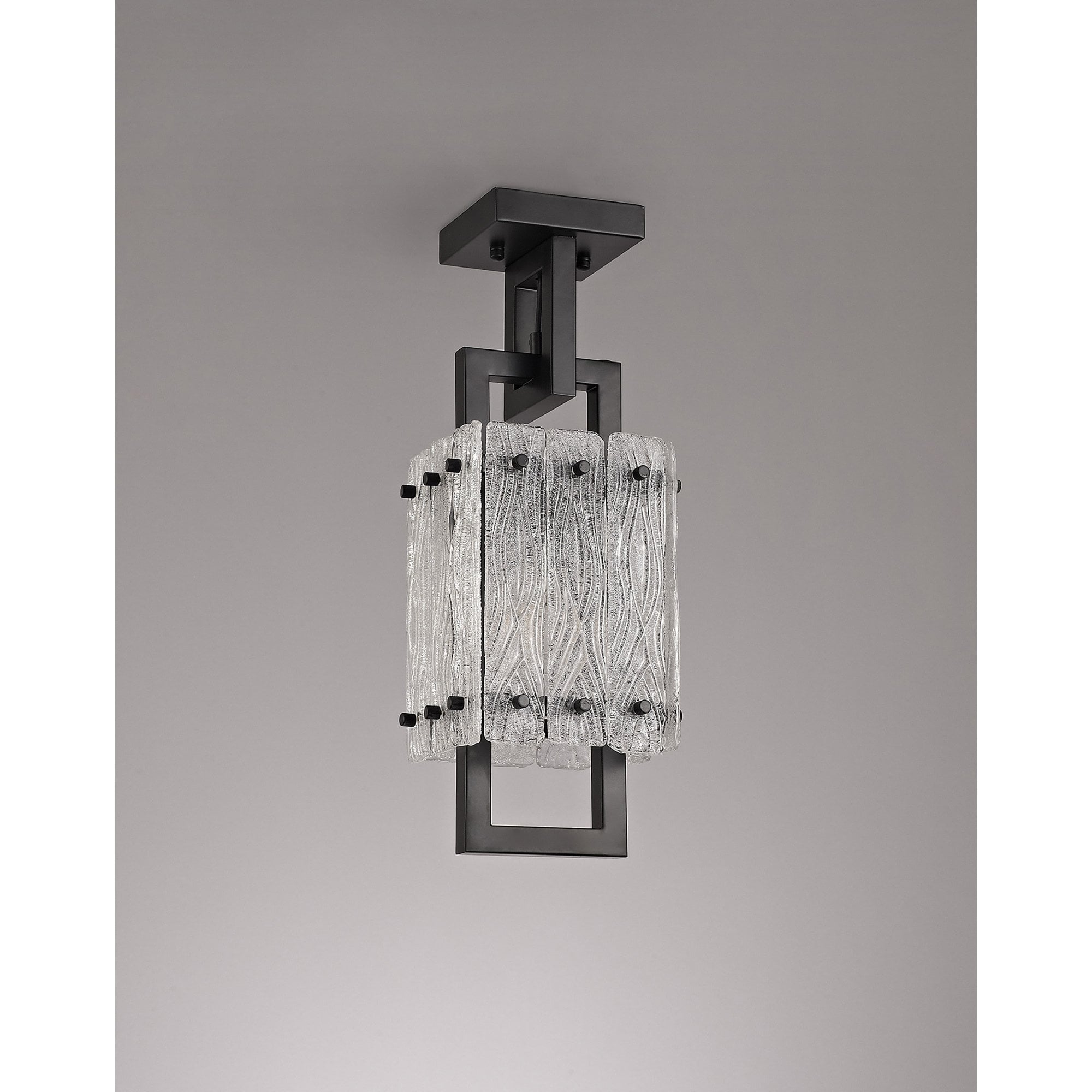 NL76839 Sorrel Small Square Pendant 1 Light Matt Black/Crystal Sand Glass