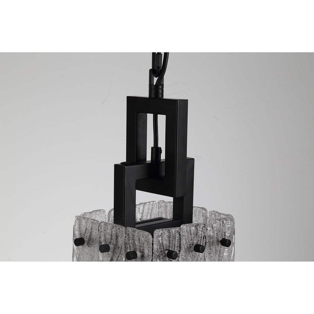 NL76839 Sorrel Small Square Pendant 1 Light Matt Black/Crystal Sand Glass