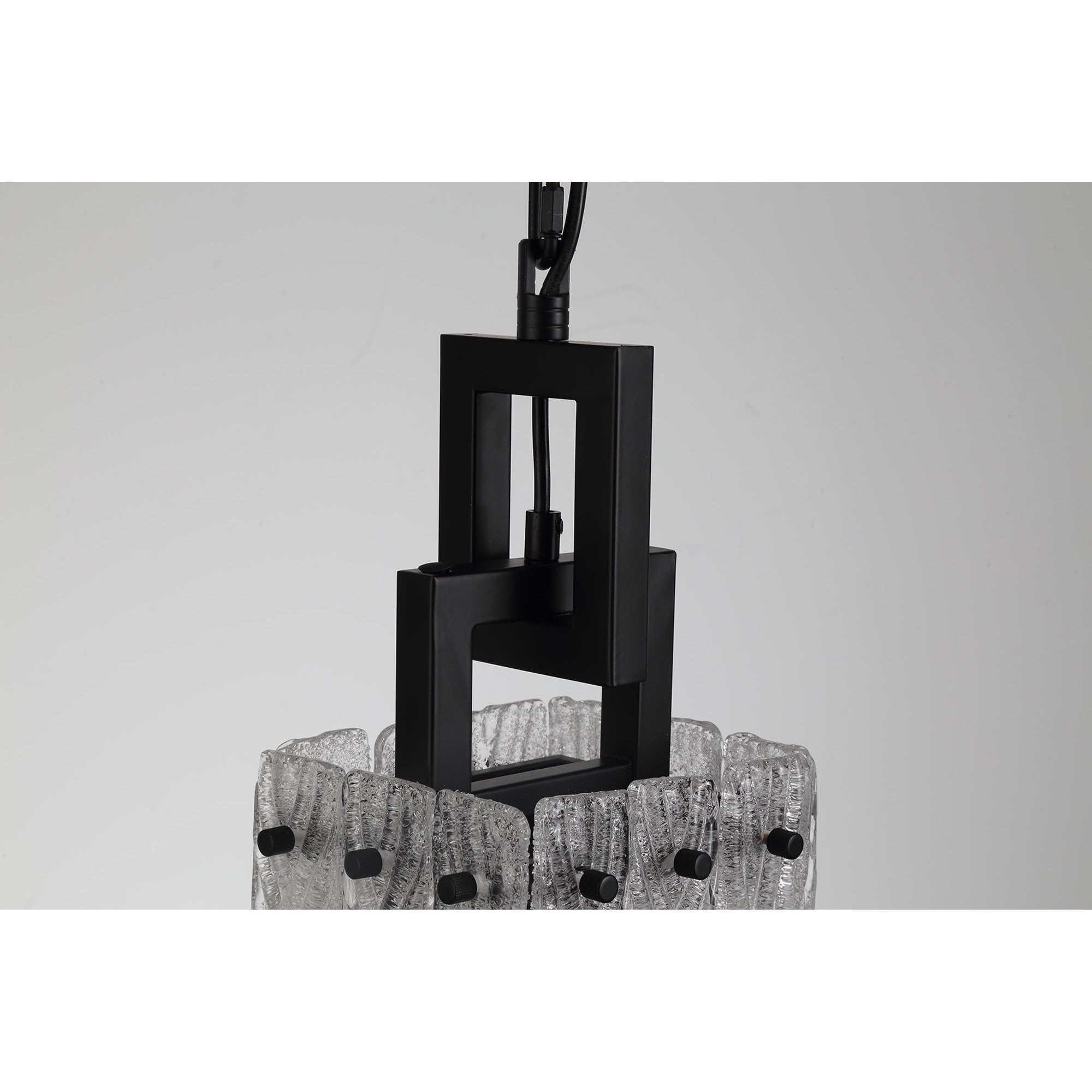 NL76839 Sorrel Small Square Pendant 1 Light Matt Black/Crystal Sand Glass