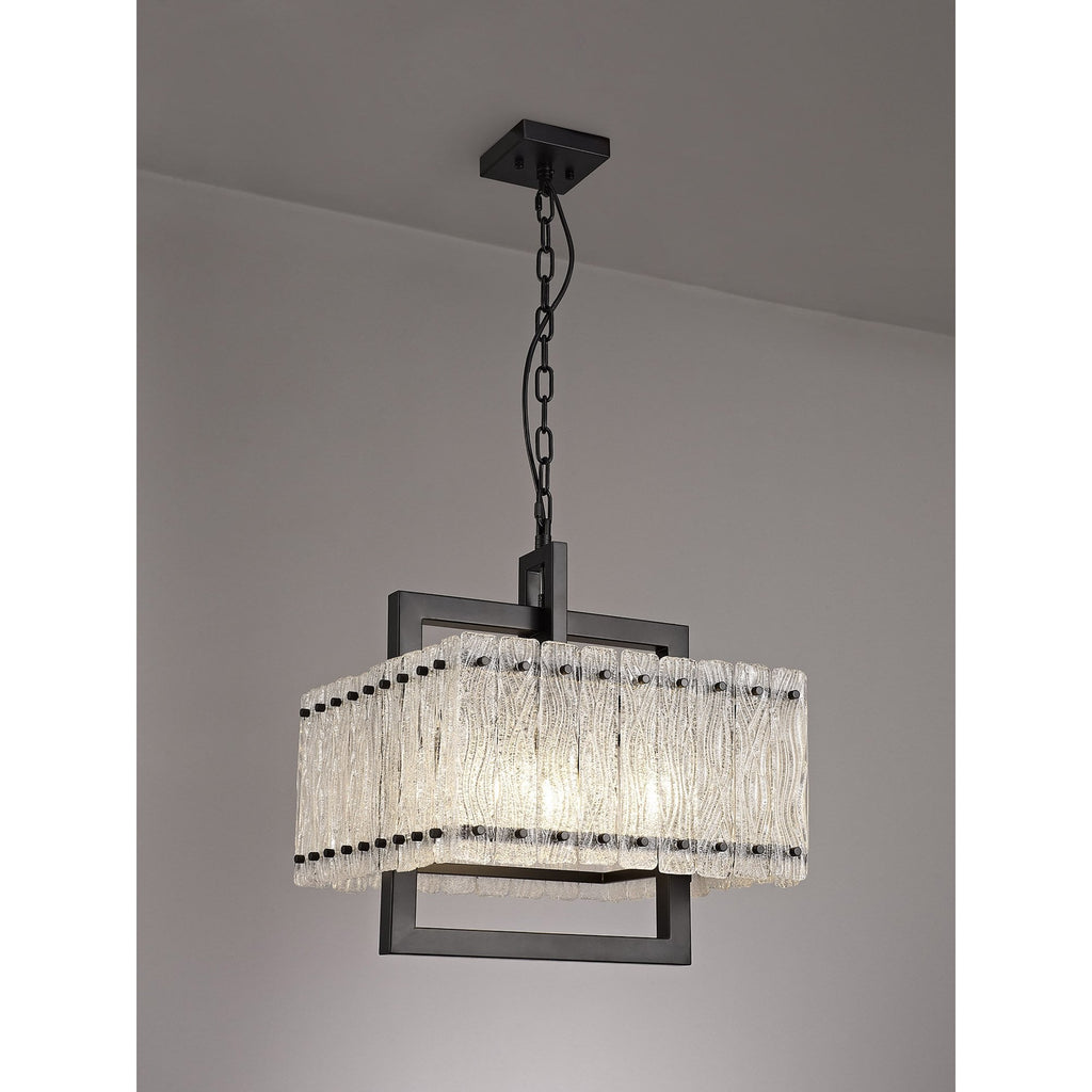 NL76849 Sorrel Large Square Pendant 5 Light Matt Black/Crystal Sand Glass