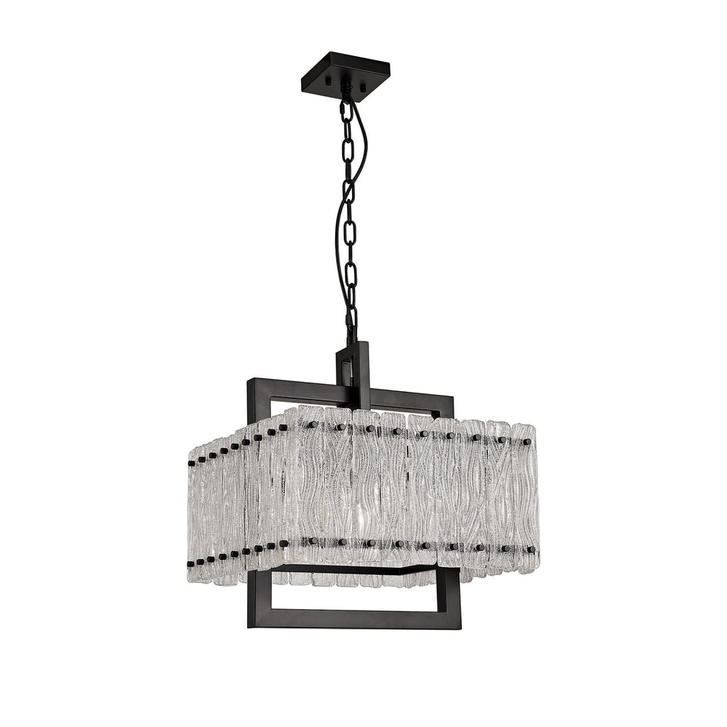 NL76849 Sorrel Large Square Pendant 5 Light Matt Black/Crystal Sand Glass