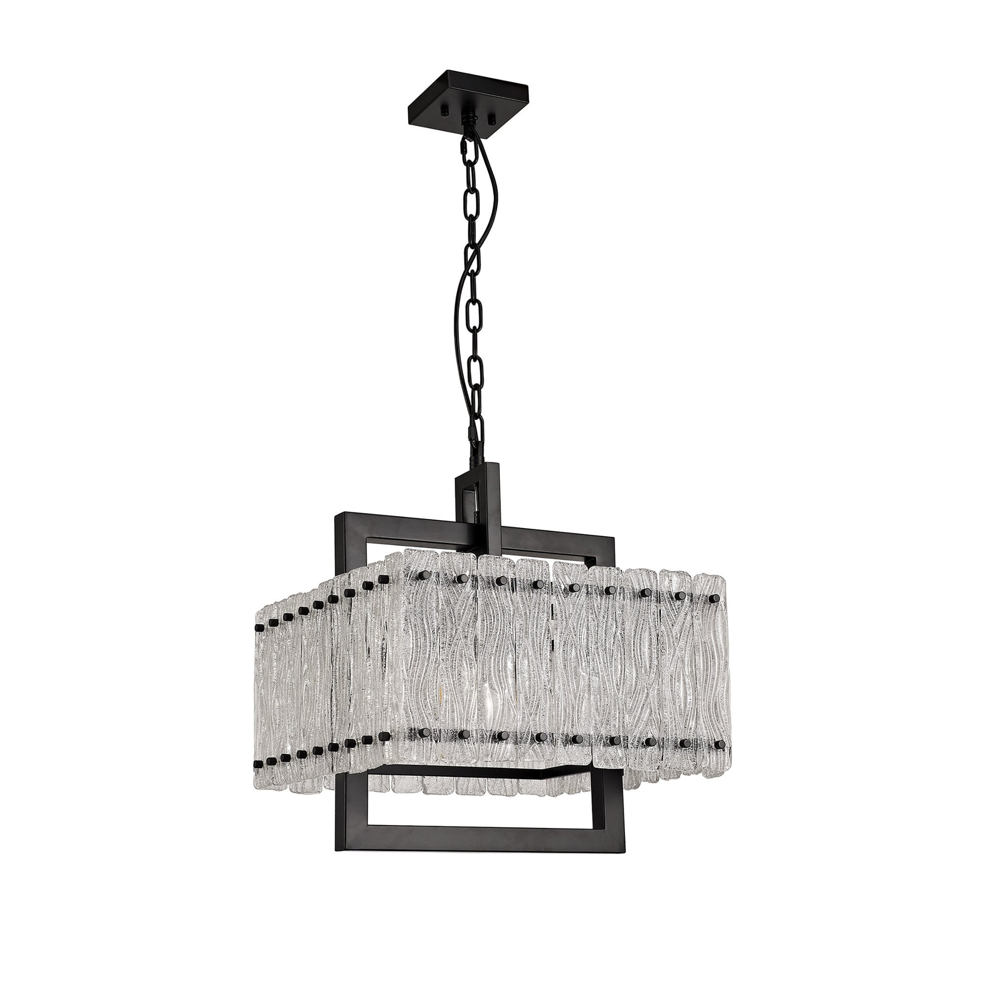 NL76849 Sorrel Large Square Pendant 5 Light Matt Black/Crystal Sand Glass