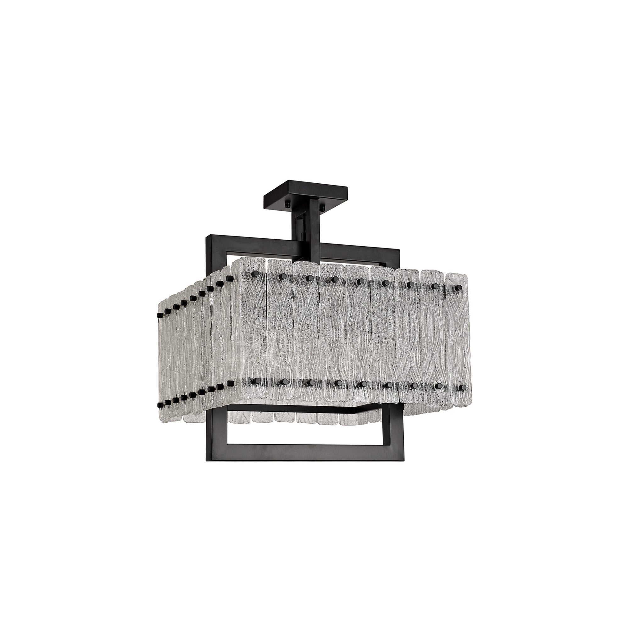 NL76849 Sorrel Large Square Pendant 5 Light Matt Black/Crystal Sand Glass
