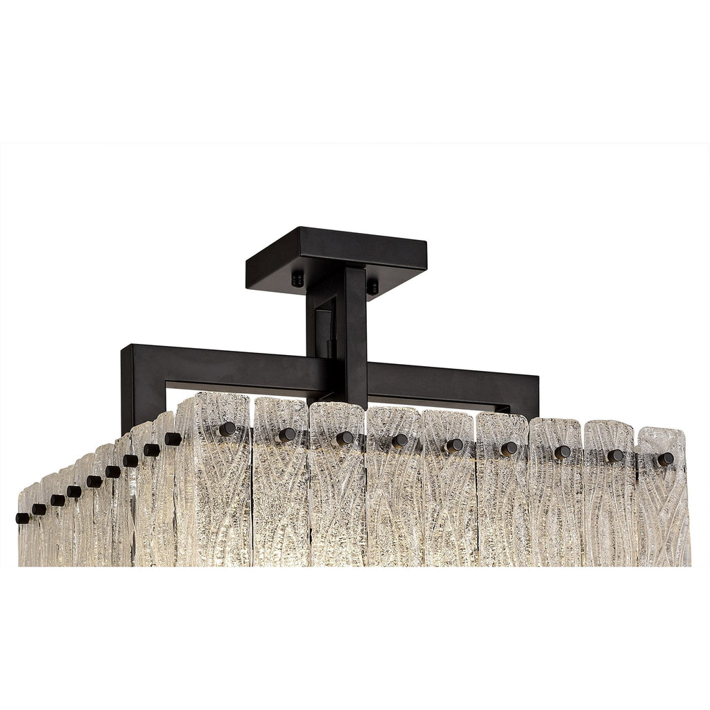 NL76849 Sorrel Large Square Pendant 5 Light Matt Black/Crystal Sand Glass