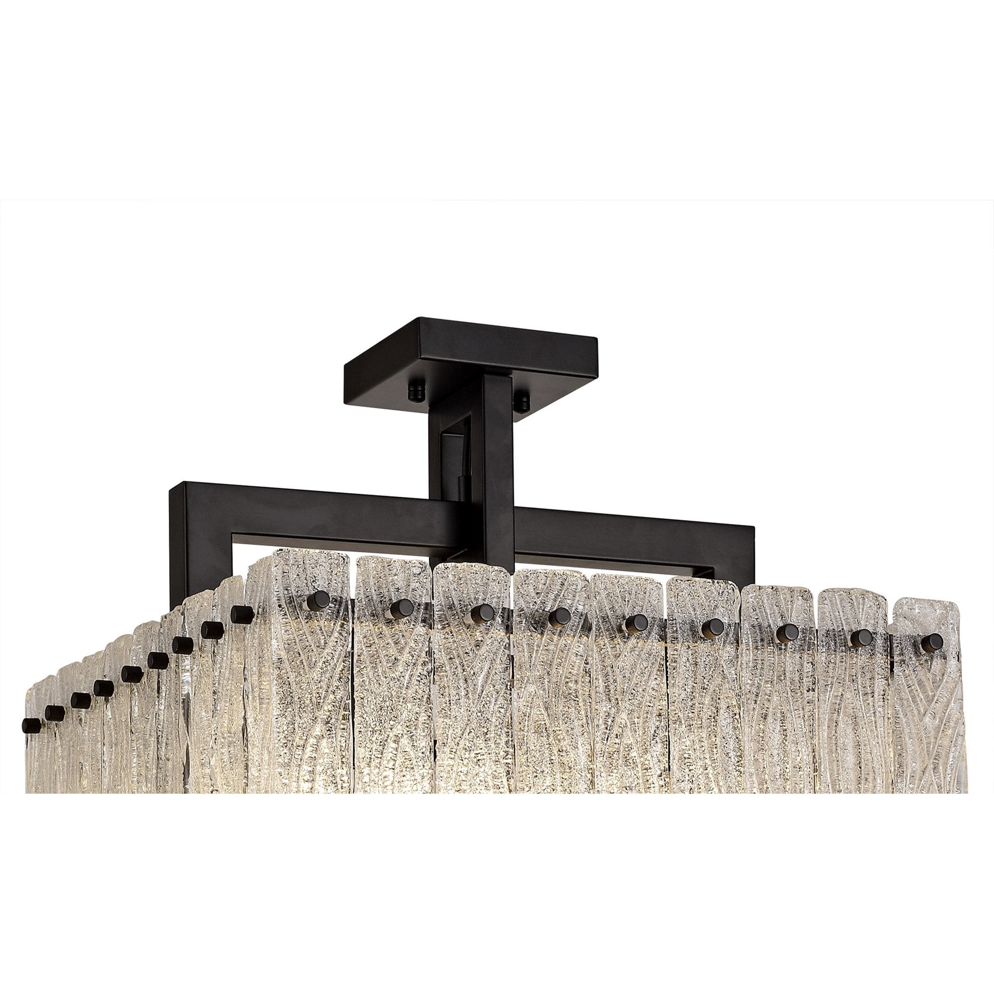 NL76849 Sorrel Large Square Pendant 5 Light Matt Black/Crystal Sand Glass