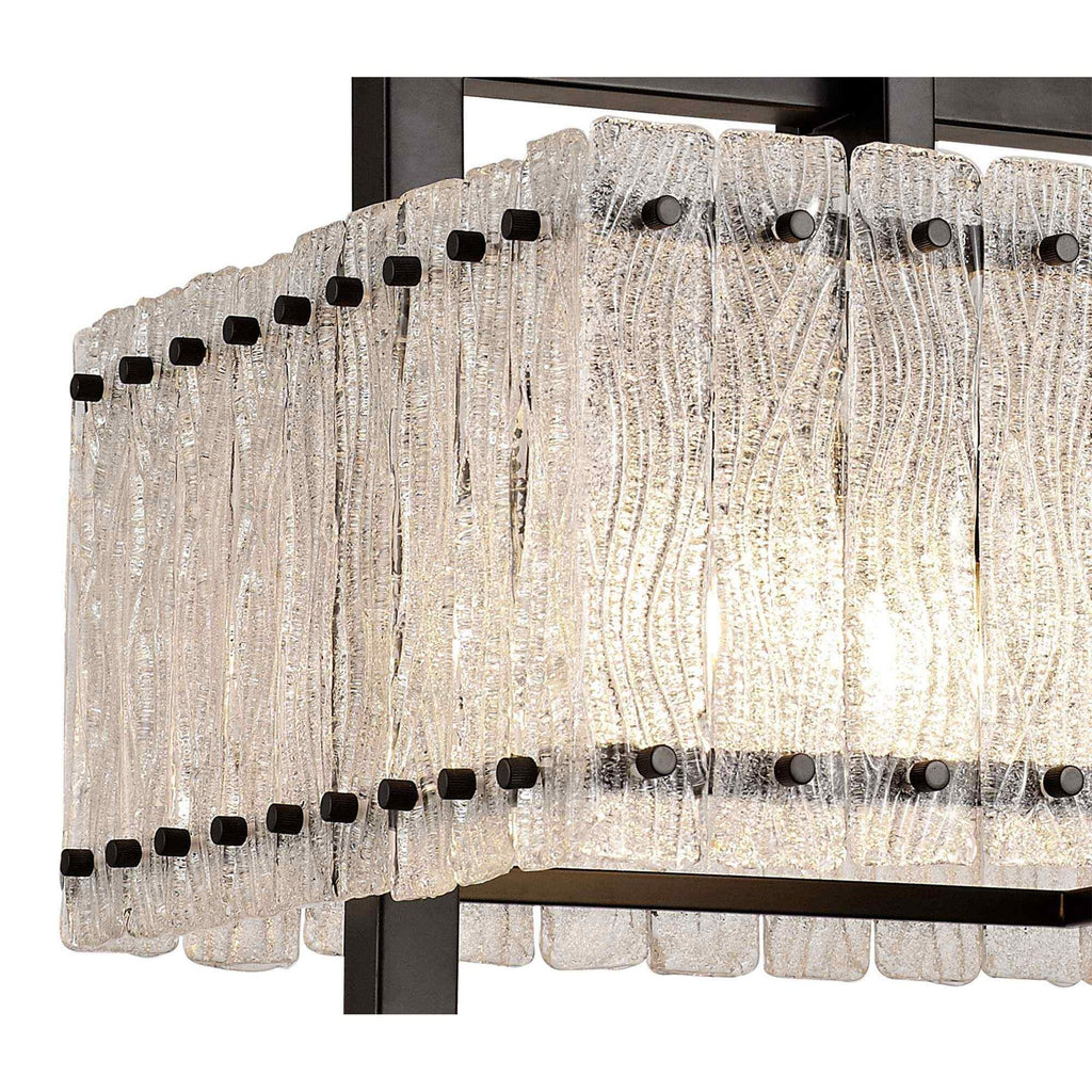 NL76849 Sorrel Large Square Pendant 5 Light Matt Black/Crystal Sand Glass