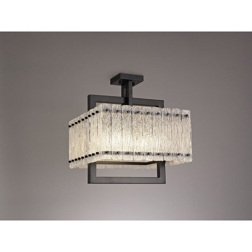 NL76849 Sorrel Large Square Pendant 5 Light Matt Black/Crystal Sand Glass