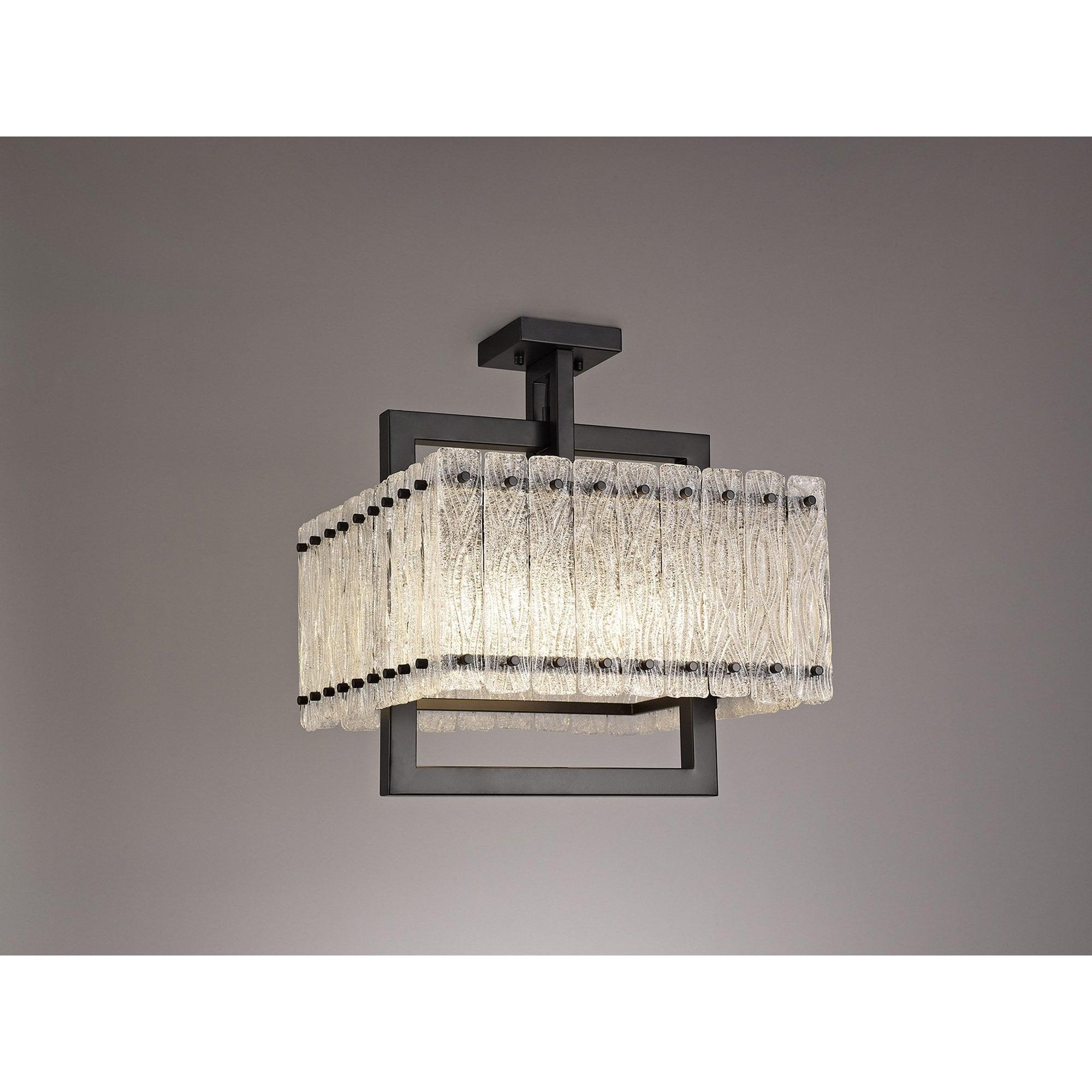 NL76849 Sorrel Large Square Pendant 5 Light Matt Black/Crystal Sand Glass