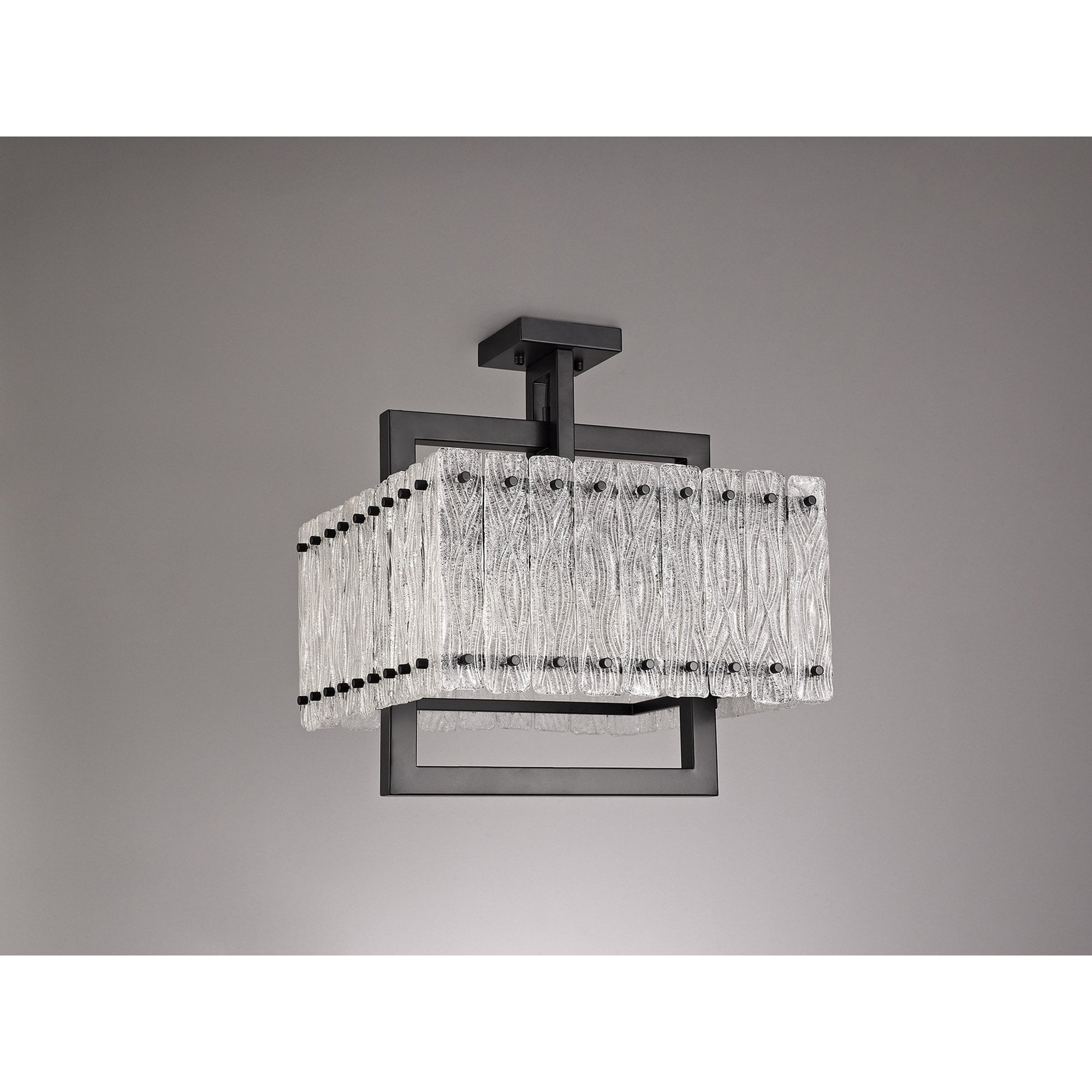 NL76849 Sorrel Large Square Pendant 5 Light Matt Black/Crystal Sand Glass