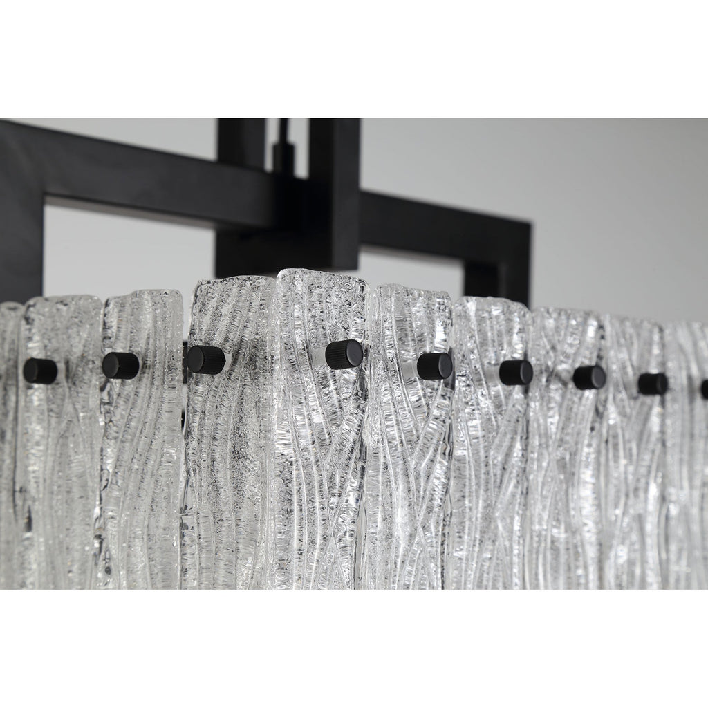 NL76849 Sorrel Large Square Pendant 5 Light Matt Black/Crystal Sand Glass