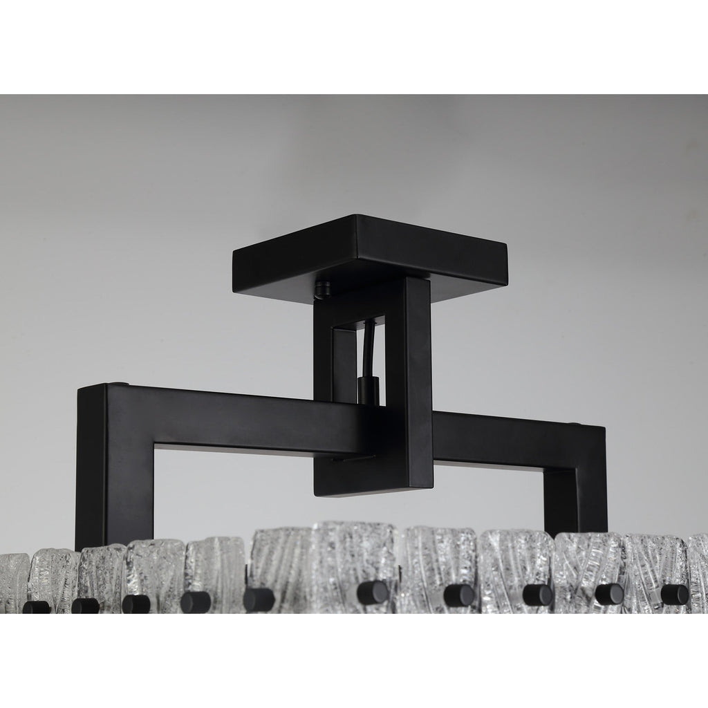 NL76849 Sorrel Large Square Pendant 5 Light Matt Black/Crystal Sand Glass