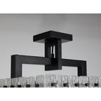 NL76849 Sorrel Large Square Pendant 5 Light Matt Black/Crystal Sand Glass