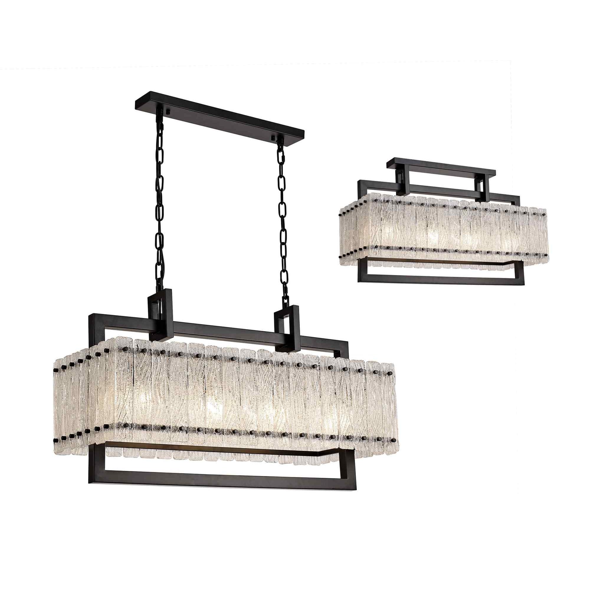 NL76859 Sorrel Medium Rectangular Pendant 8 Light Matt Black/Crystal Sand Glass