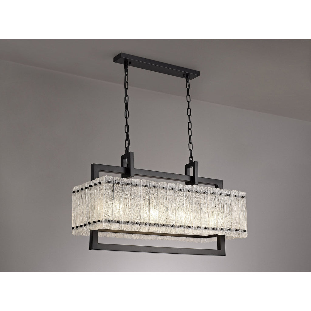 NL76859 Sorrel Medium Rectangular Pendant 8 Light Matt Black/Crystal Sand Glass
