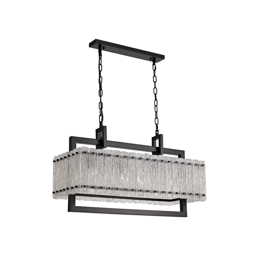 NL76859 Sorrel Medium Rectangular Pendant 8 Light Matt Black/Crystal Sand Glass