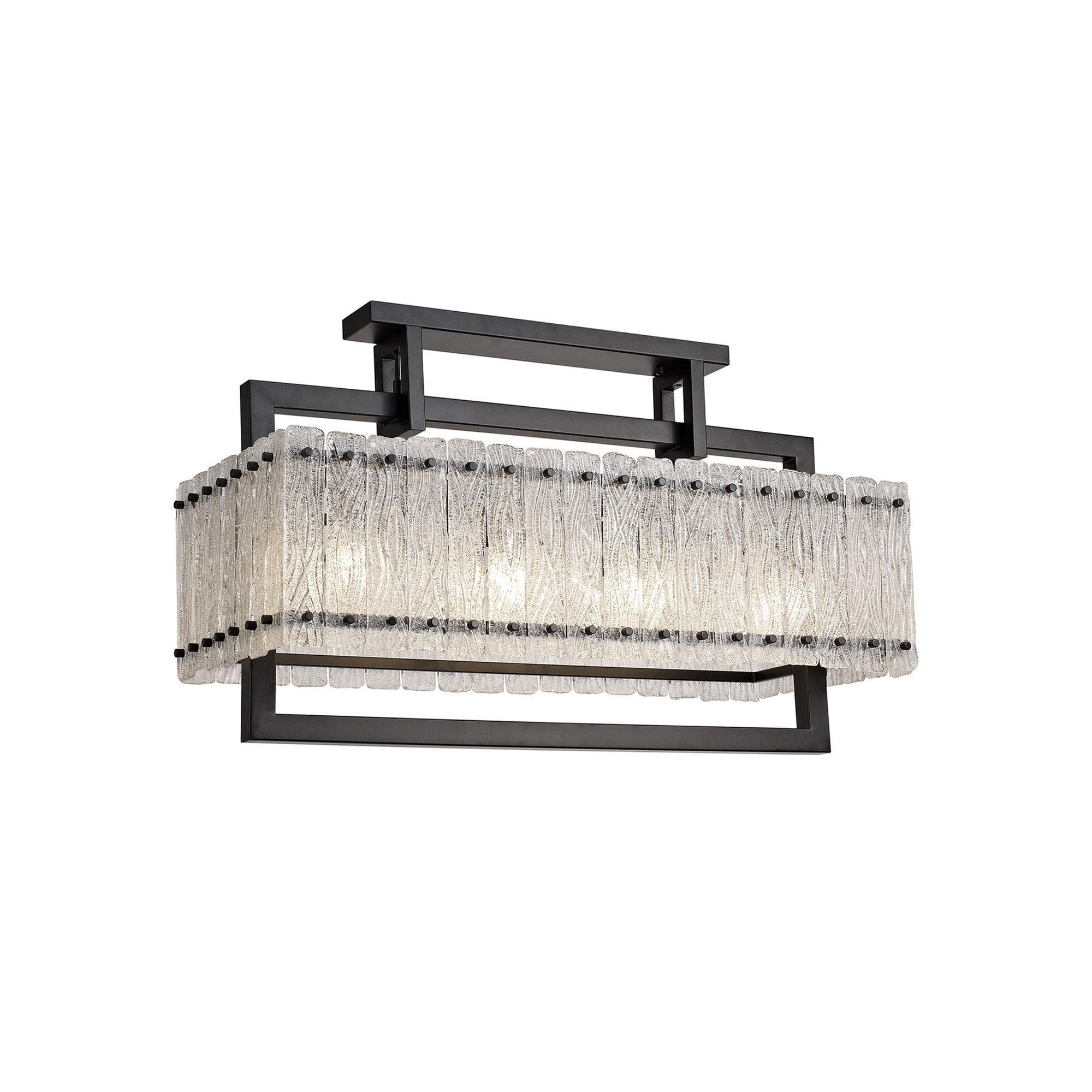 NL76859 Sorrel Medium Rectangular Pendant 8 Light Matt Black/Crystal Sand Glass