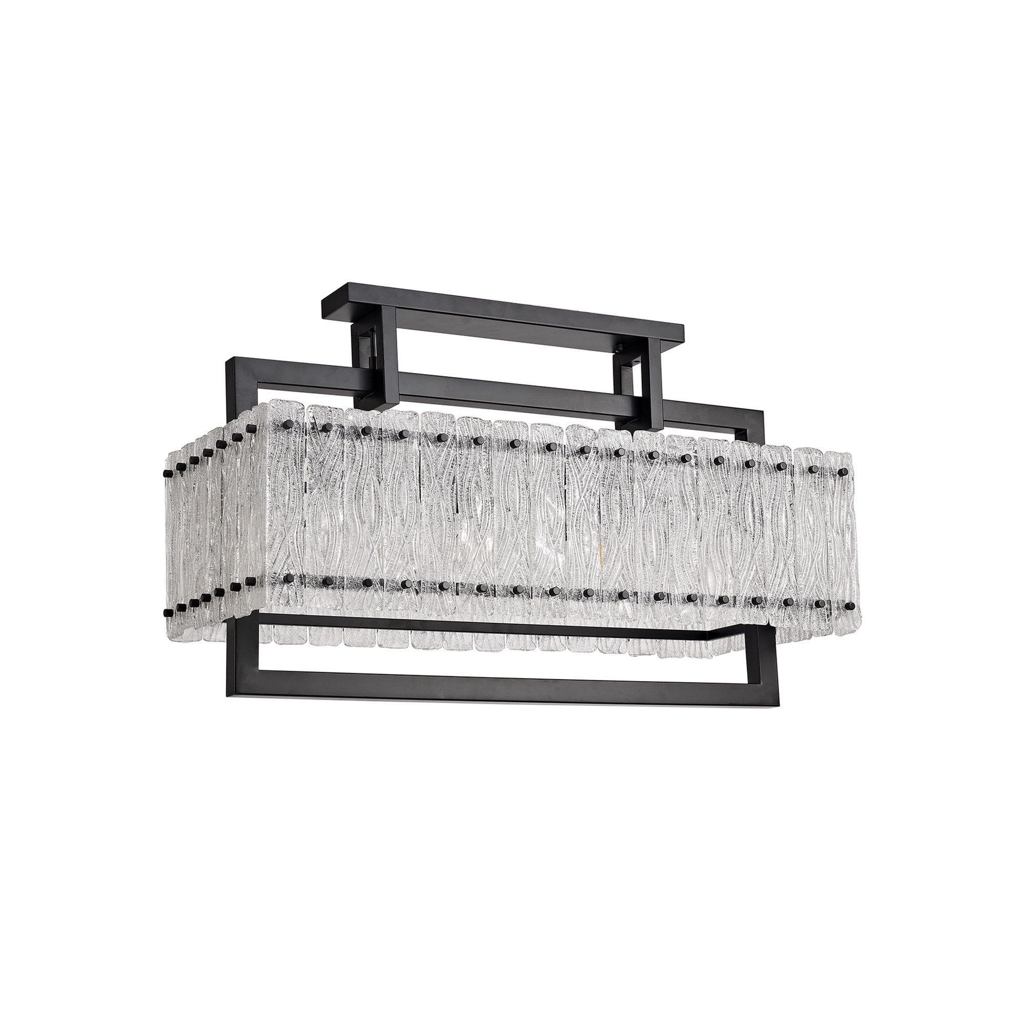 NL76859 Sorrel Medium Rectangular Pendant 8 Light Matt Black/Crystal Sand Glass