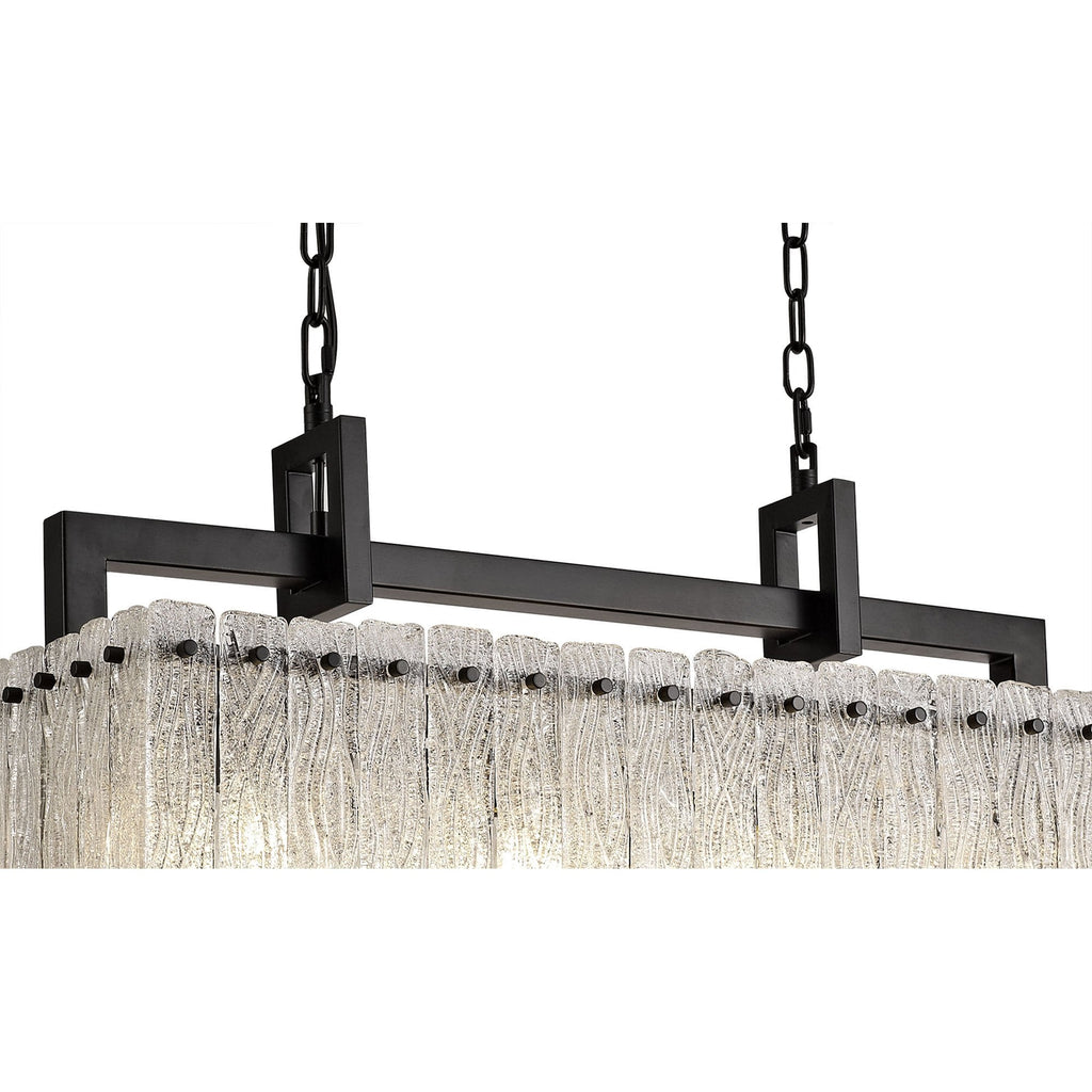 NL76859 Sorrel Medium Rectangular Pendant 8 Light Matt Black/Crystal Sand Glass