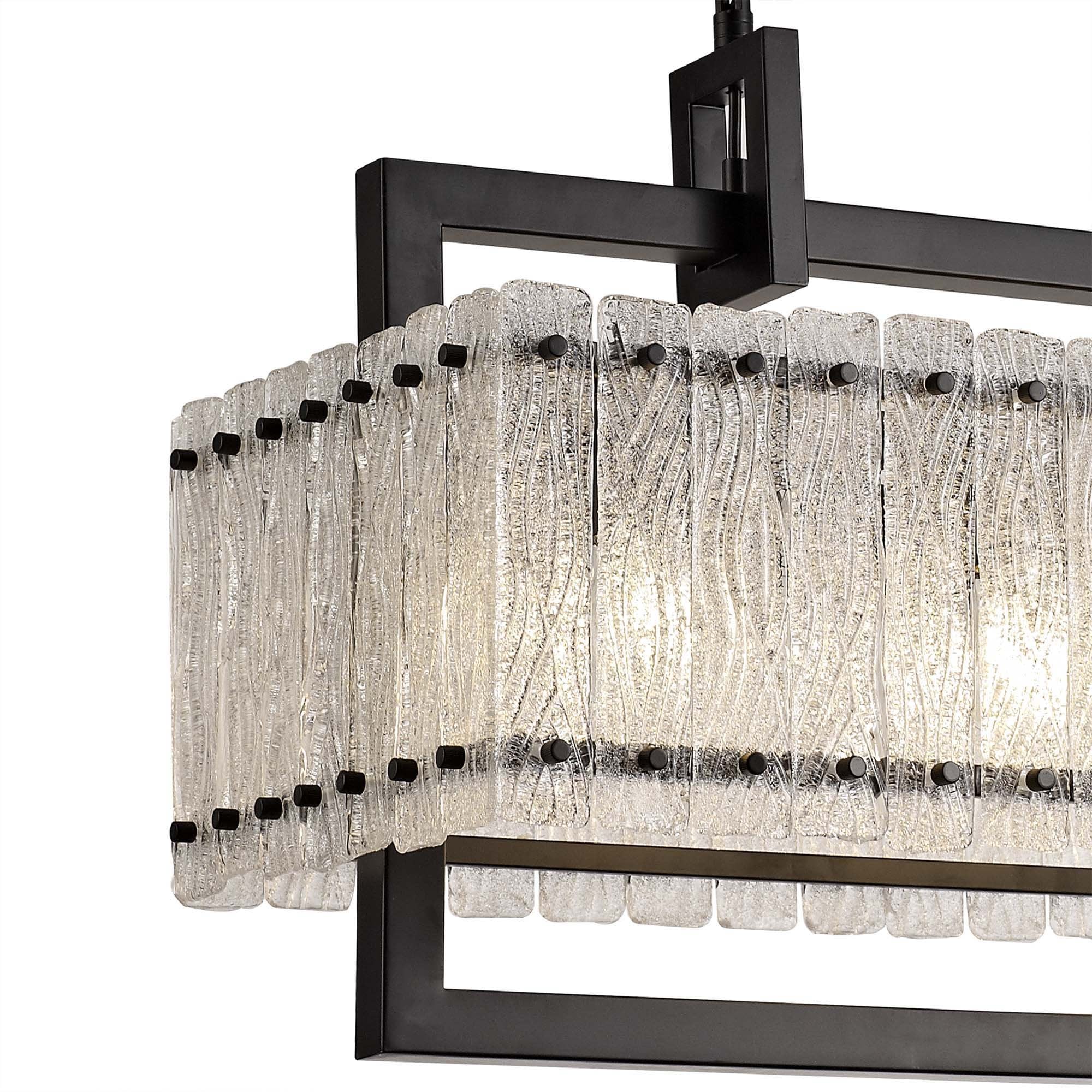 NL76859 Sorrel Medium Rectangular Pendant 8 Light Matt Black/Crystal Sand Glass