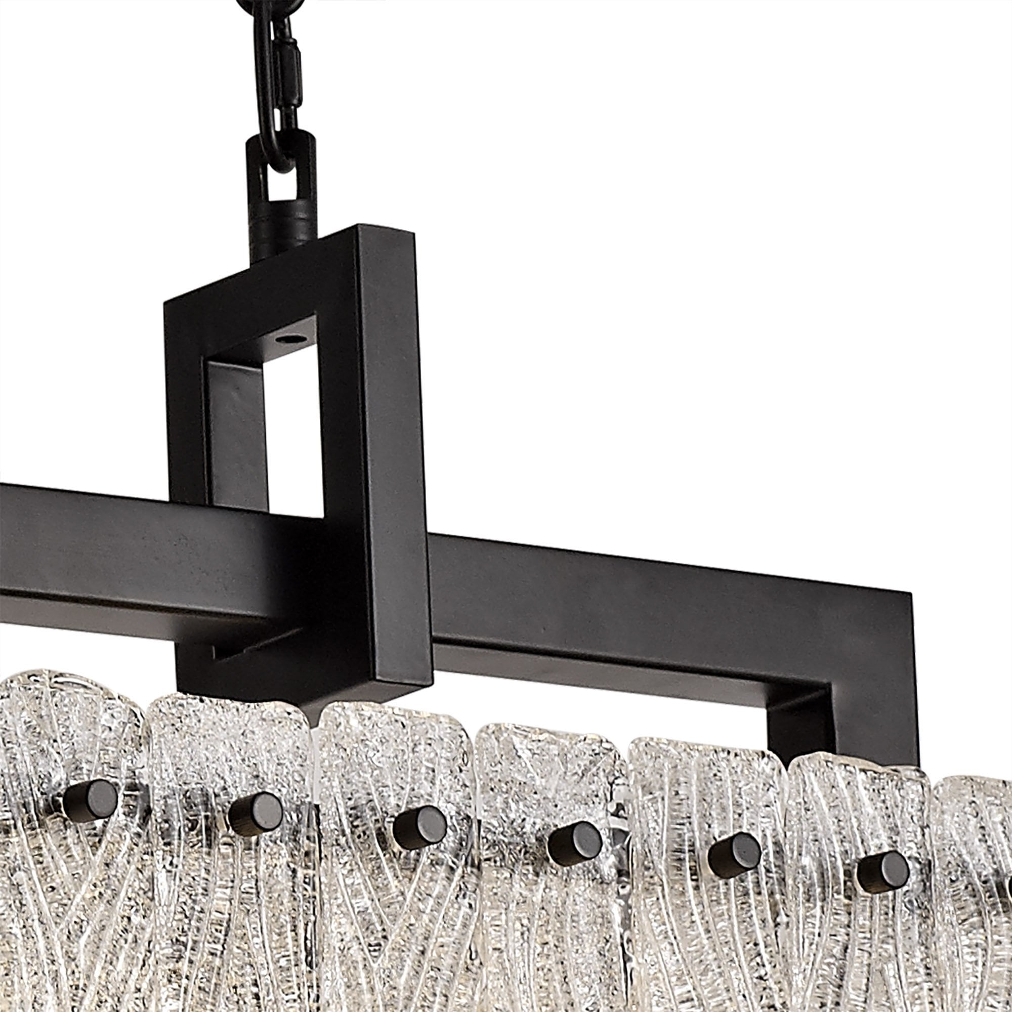 NL76859 Sorrel Medium Rectangular Pendant 8 Light Matt Black/Crystal Sand Glass