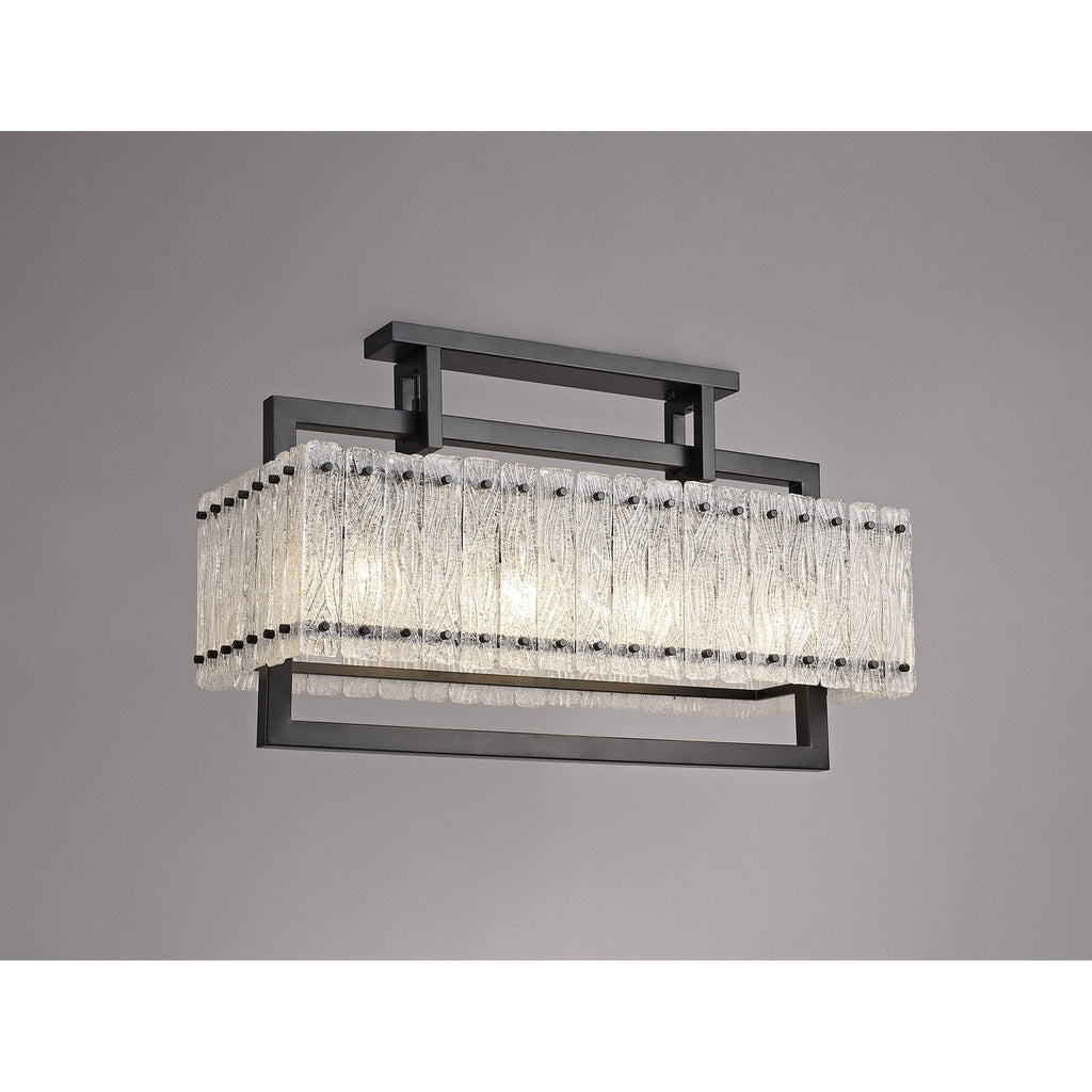 NL76859 Sorrel Medium Rectangular Pendant 8 Light Matt Black/Crystal Sand Glass